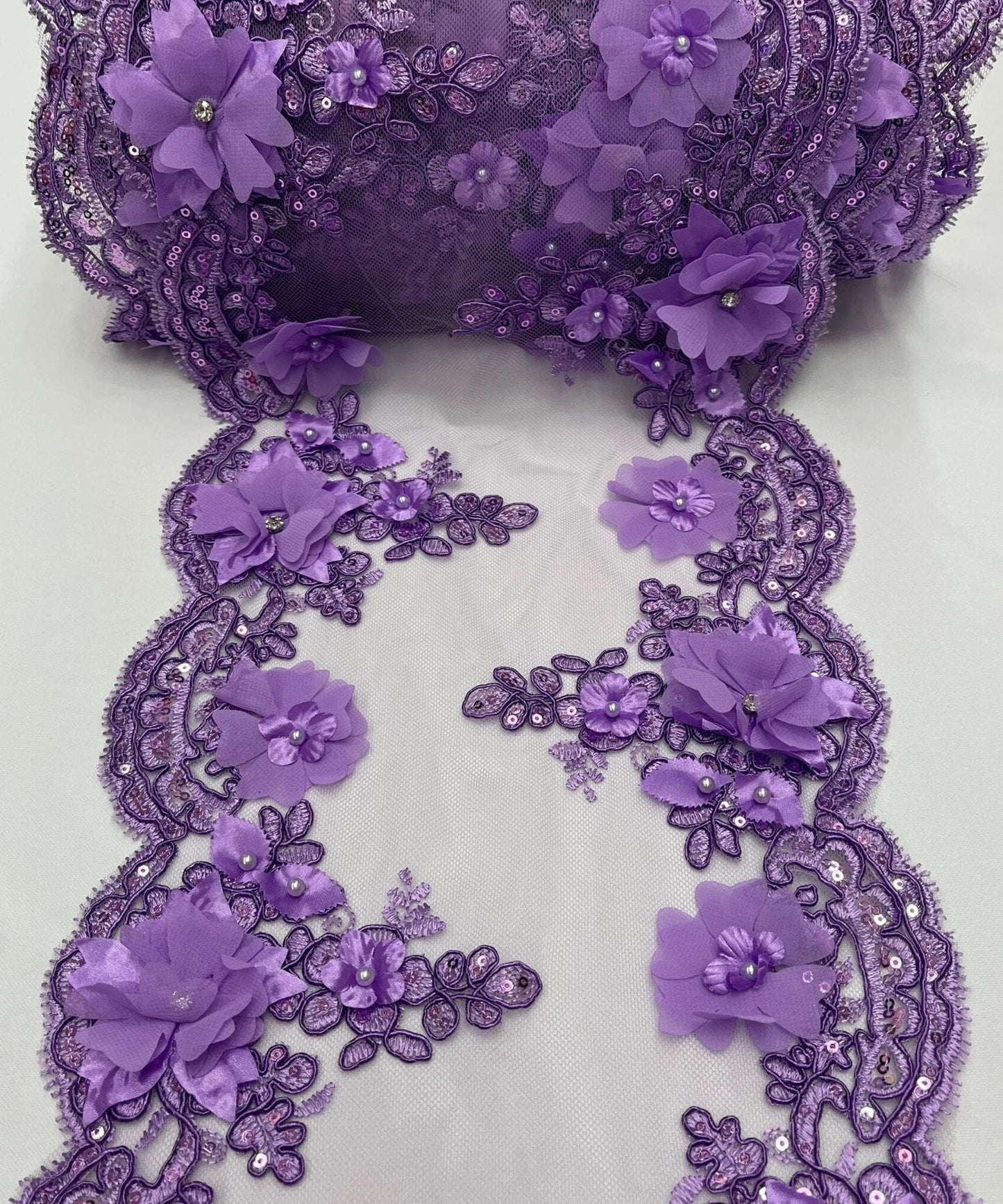 Lilac Floral Beaded Lace Table Runner