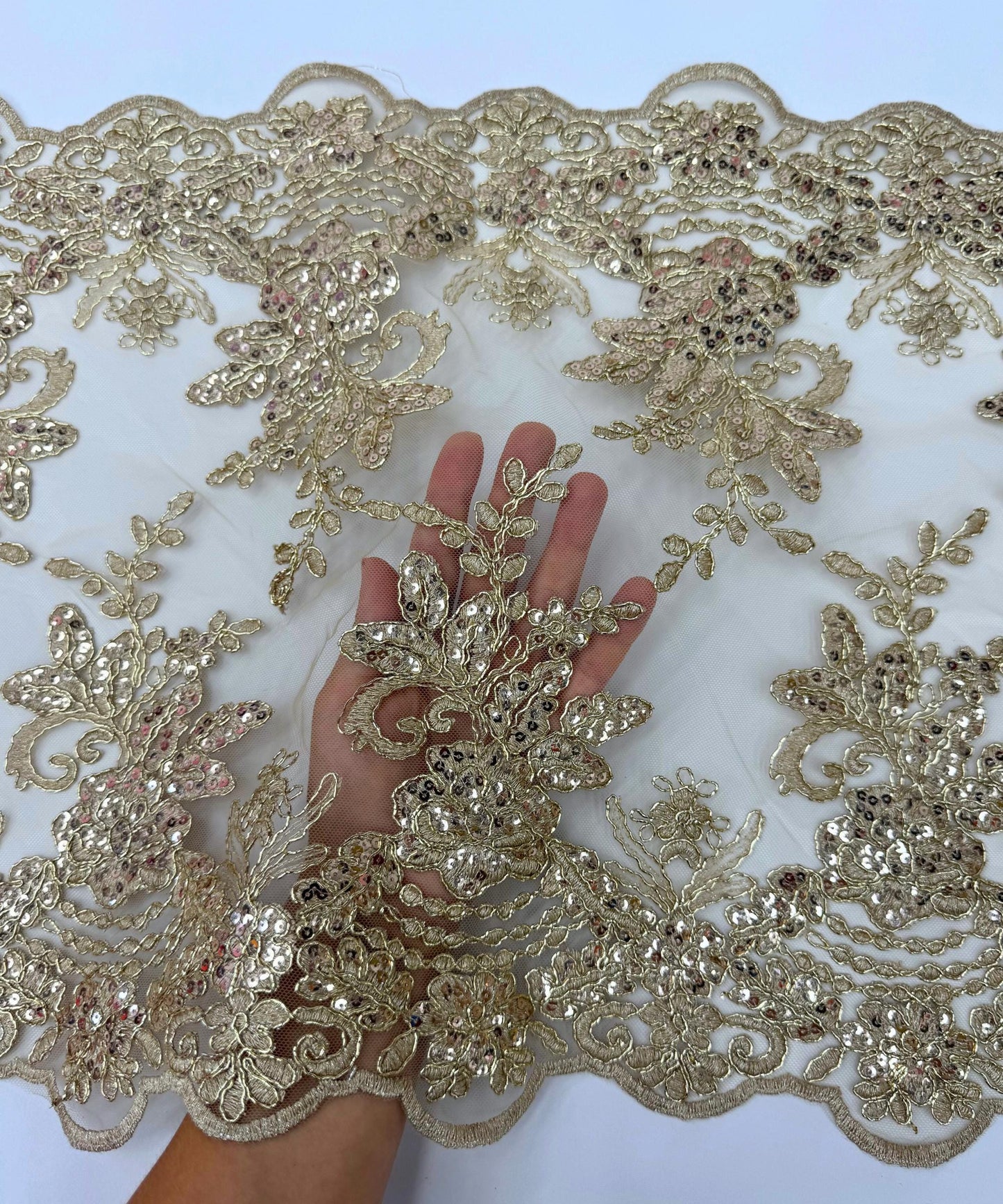 Champagne Sequin Lace Fabric for Table Runner
