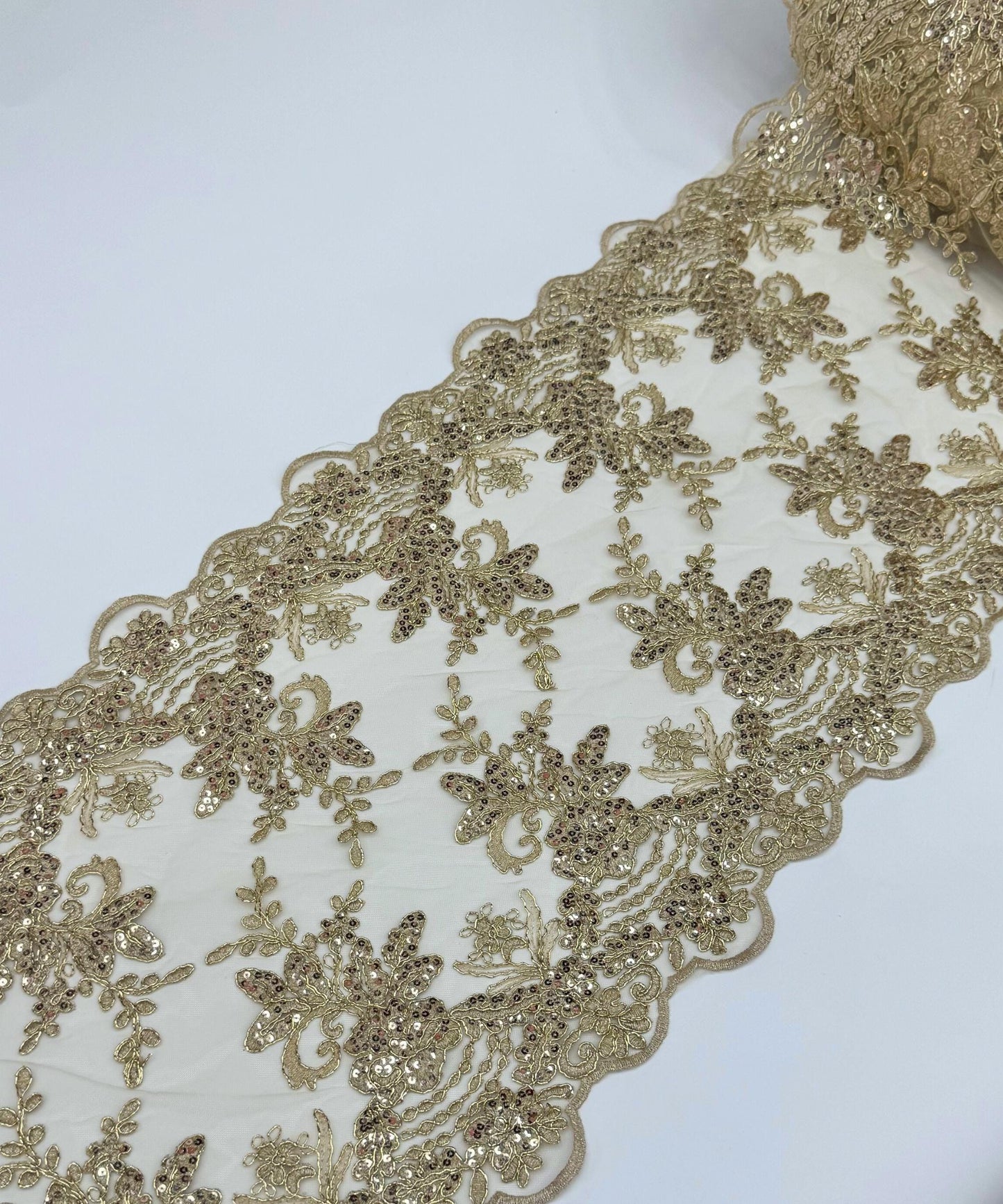 Champagne Sequin Lace Fabric for Table Runner