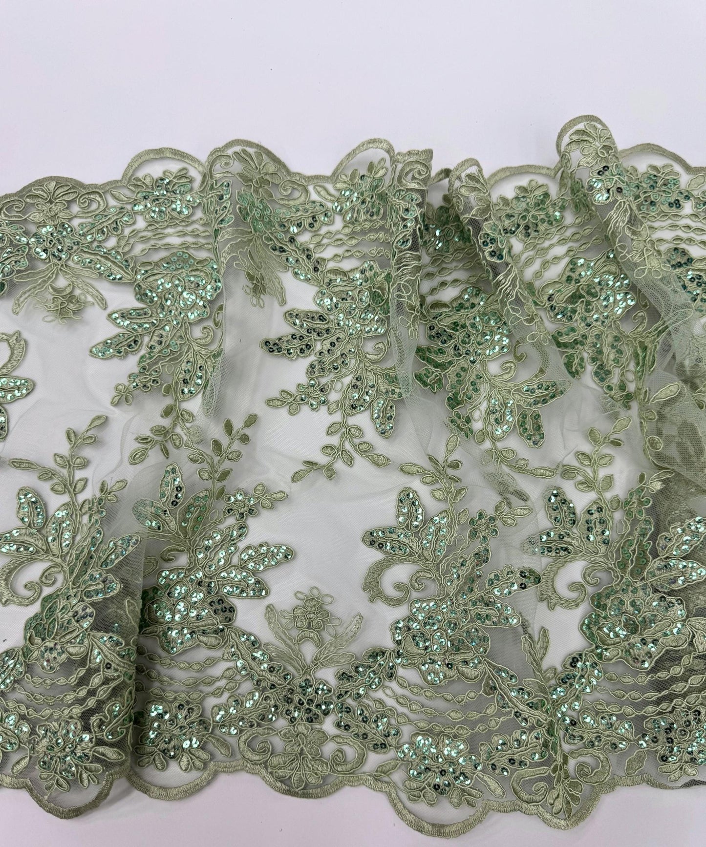 Sage Sequin Lace Fabric for Table Runner