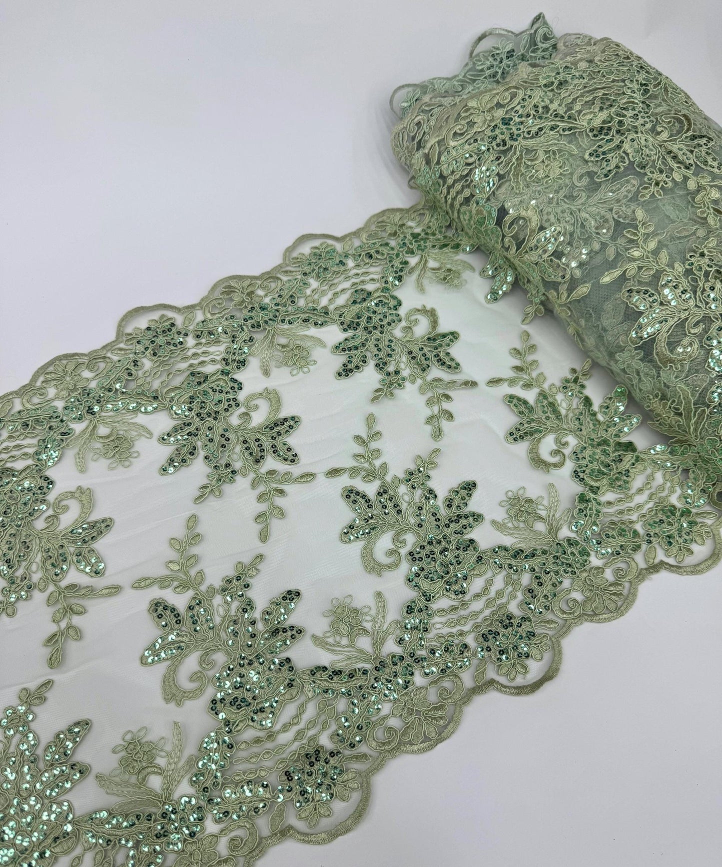Sage Sequin Lace Fabric for Table Runner