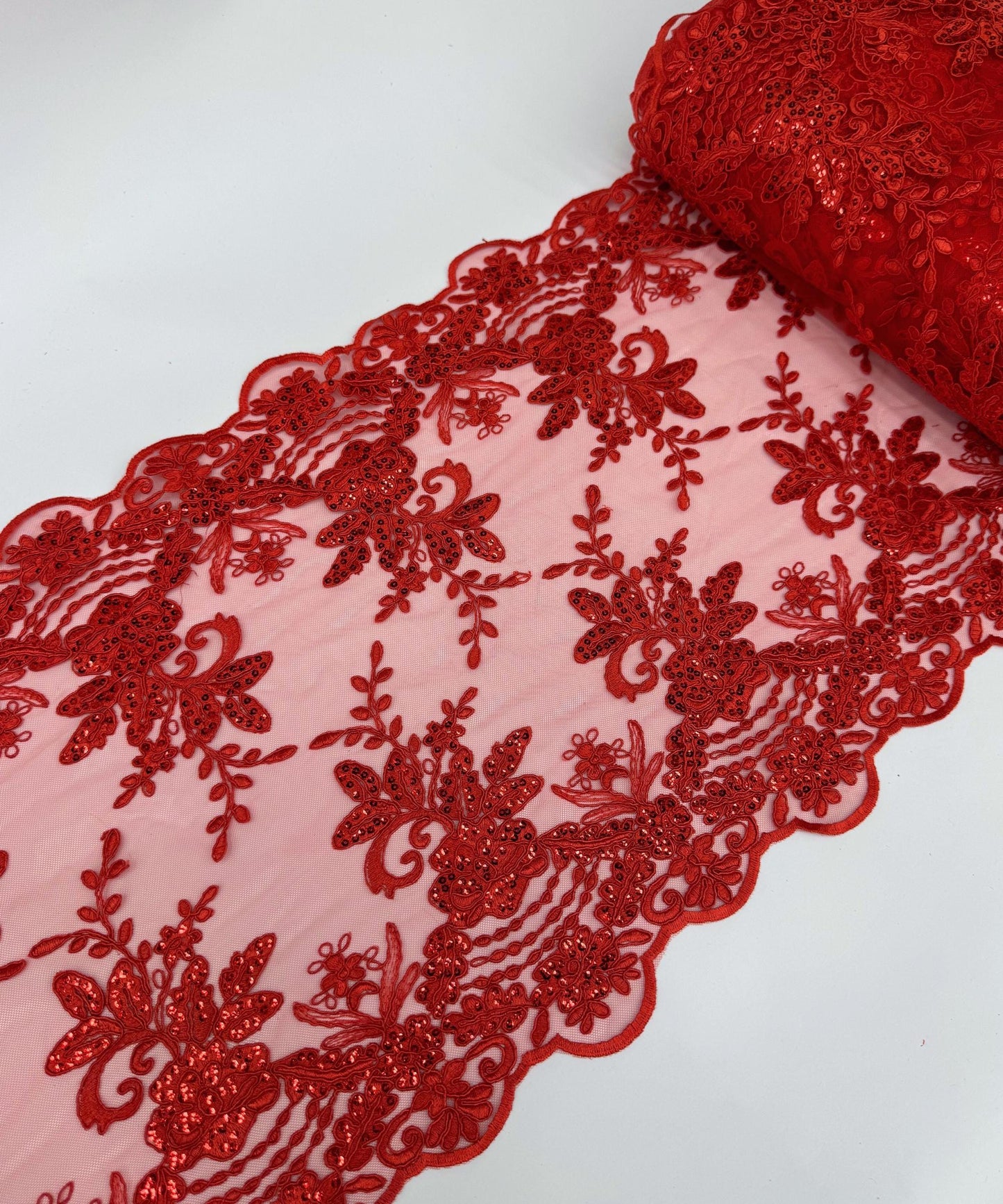 Red Sequin Lace Fabric for Table Runner