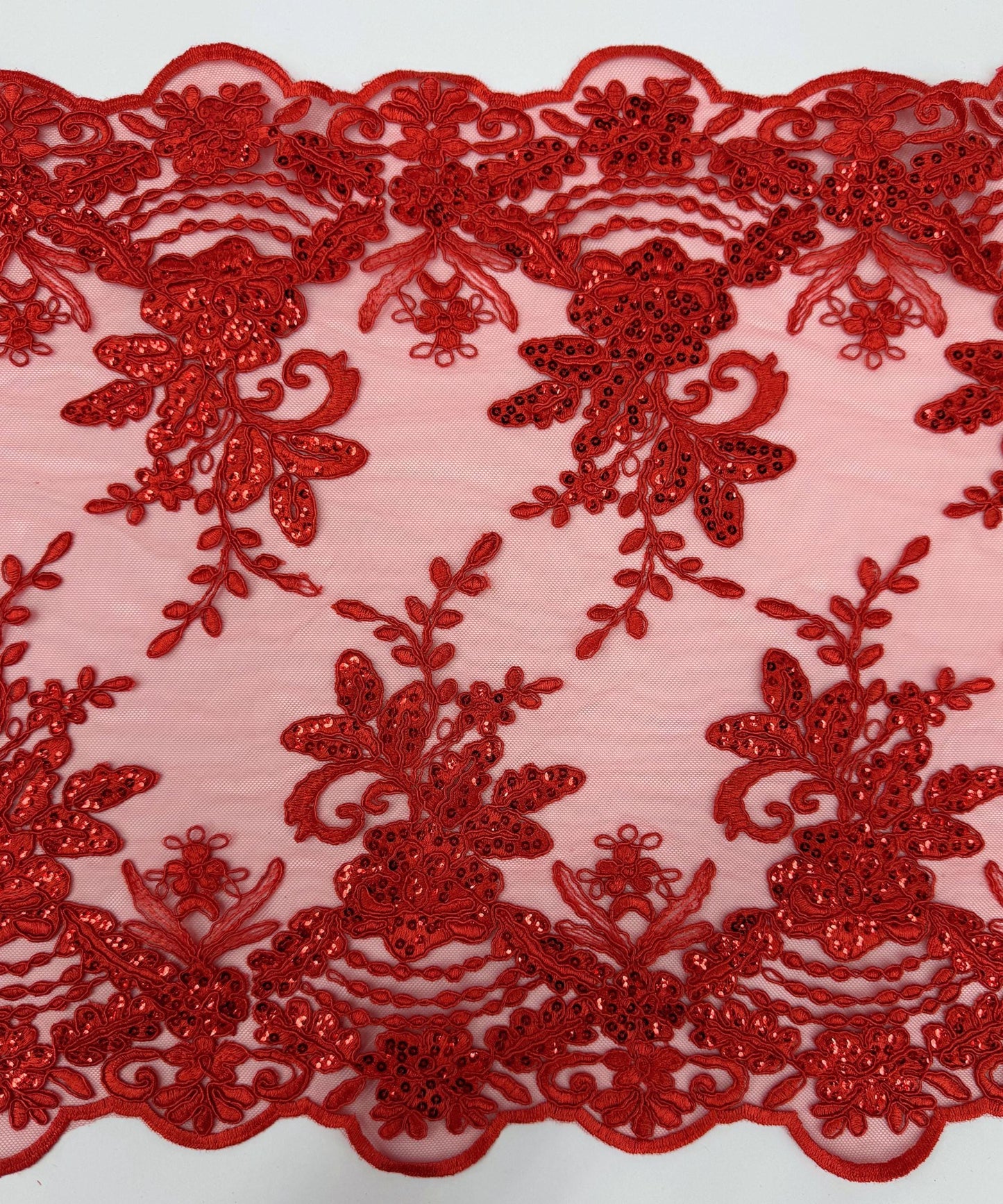Red Sequin Lace Fabric for Table Runner
