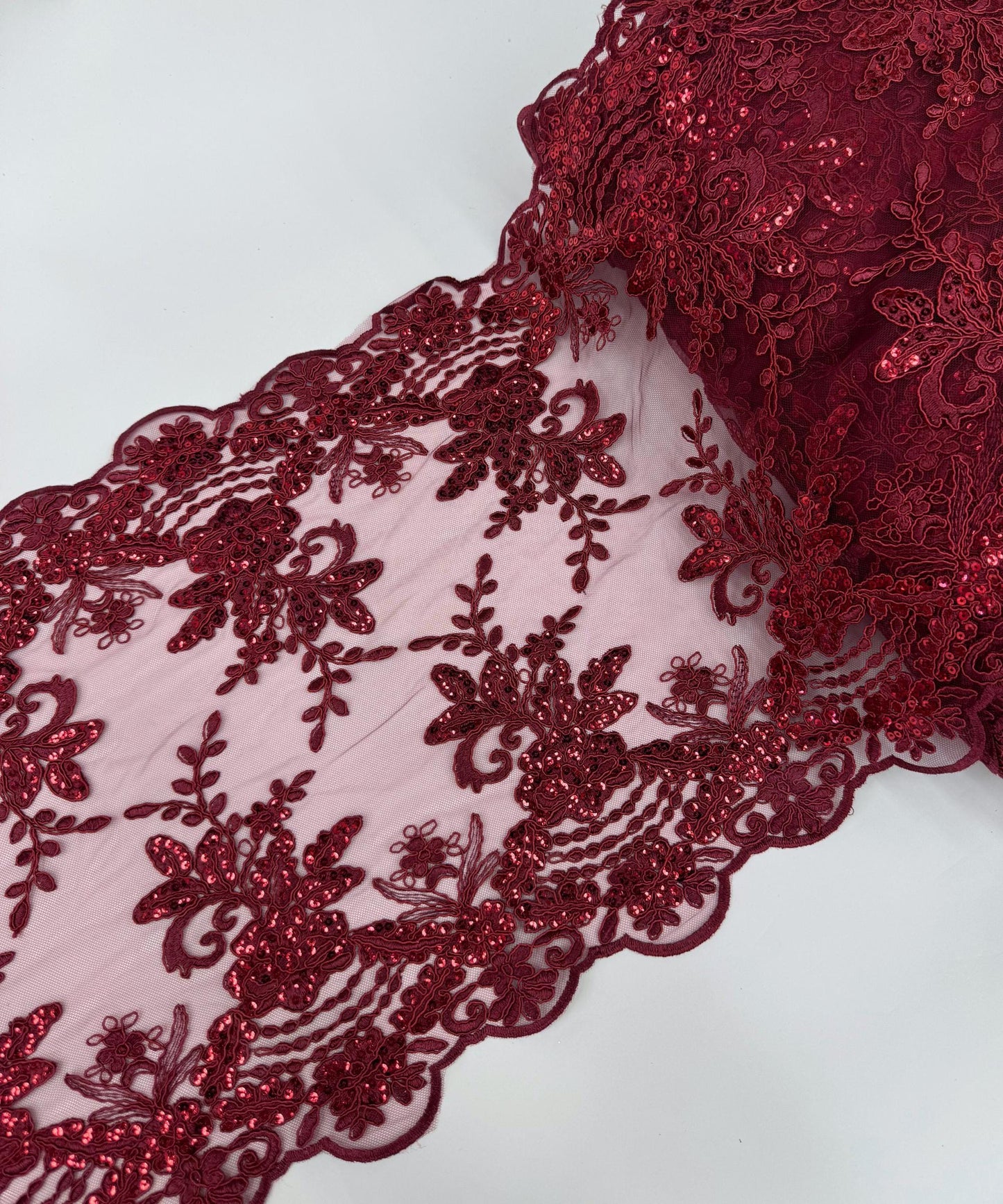 Burgundy Sequin Lace Fabric for Table Runner