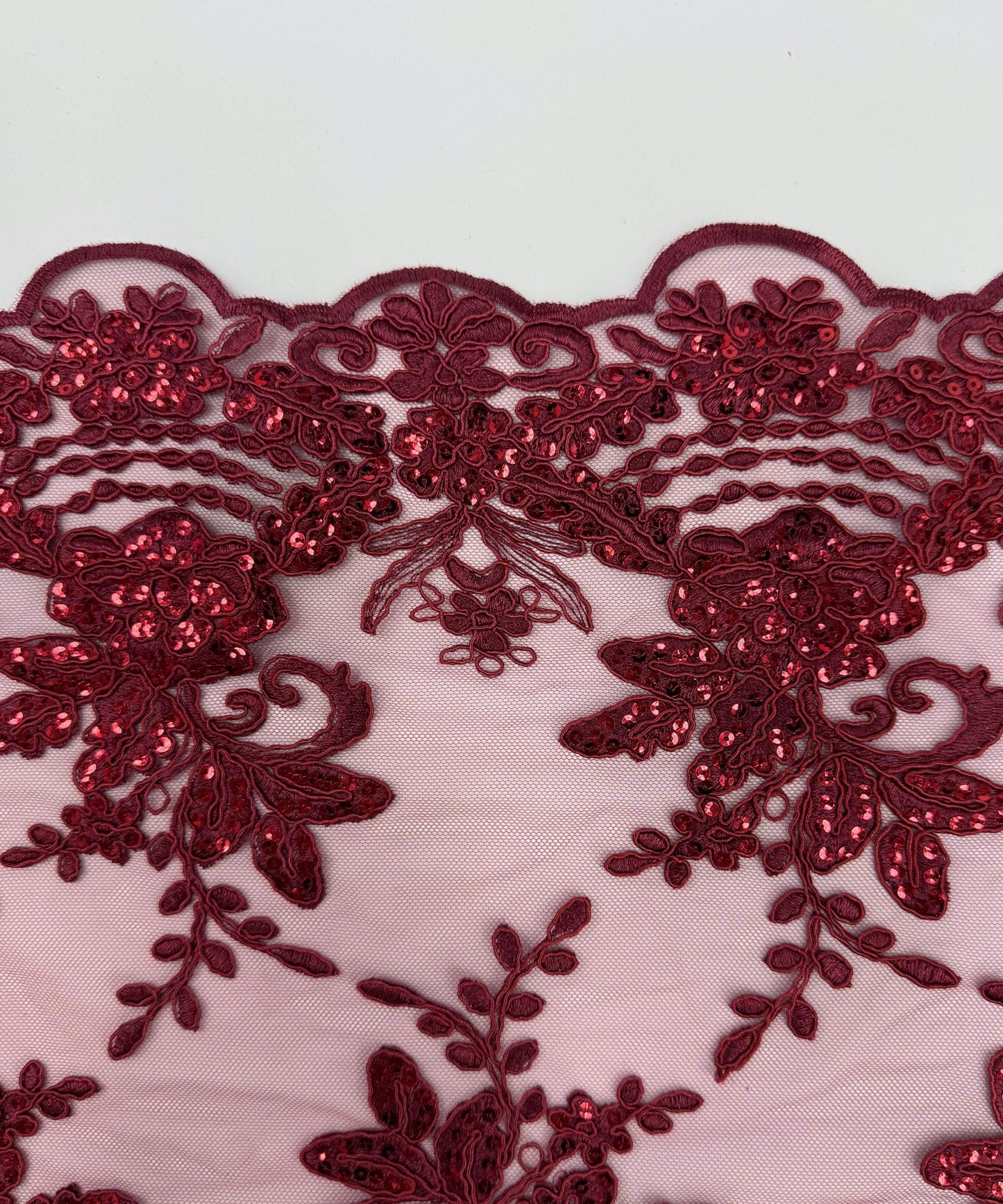 Burgundy Sequin Lace Fabric for Table Runner