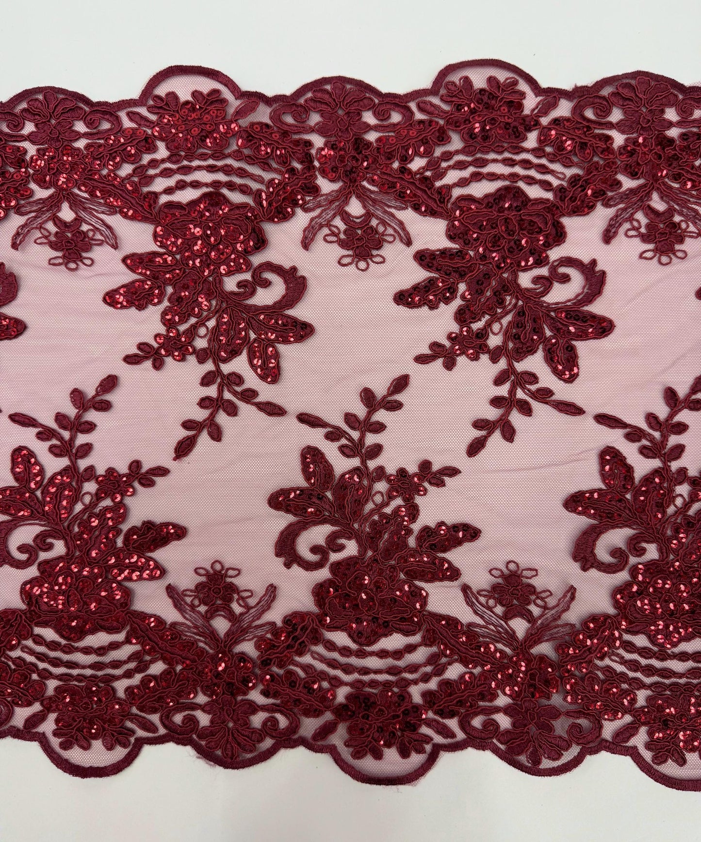 Burgundy Sequin Lace Fabric for Table Runner