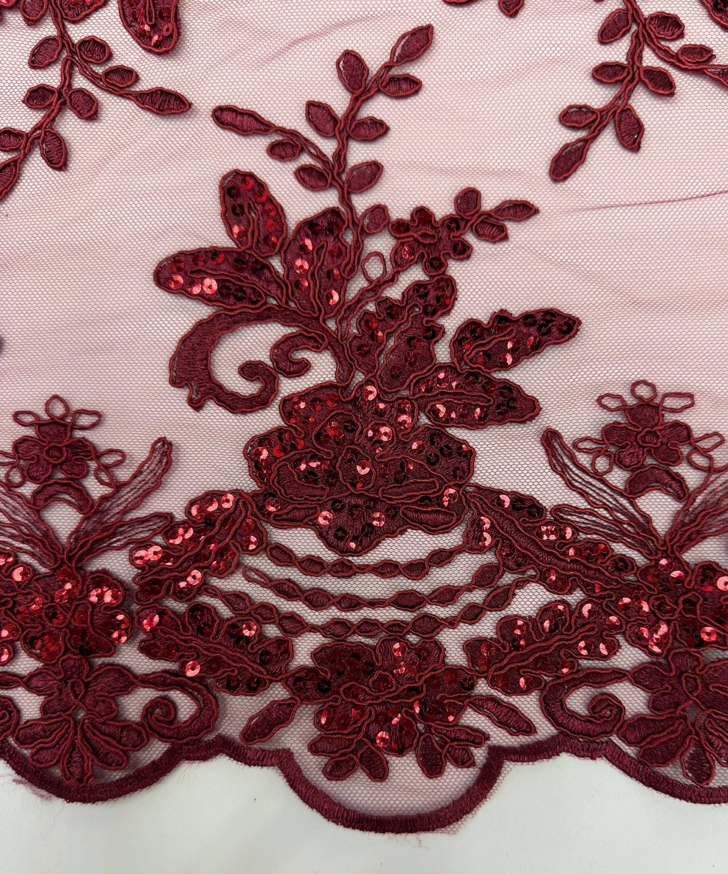 Burgundy Sequin Lace Fabric for Table Runner