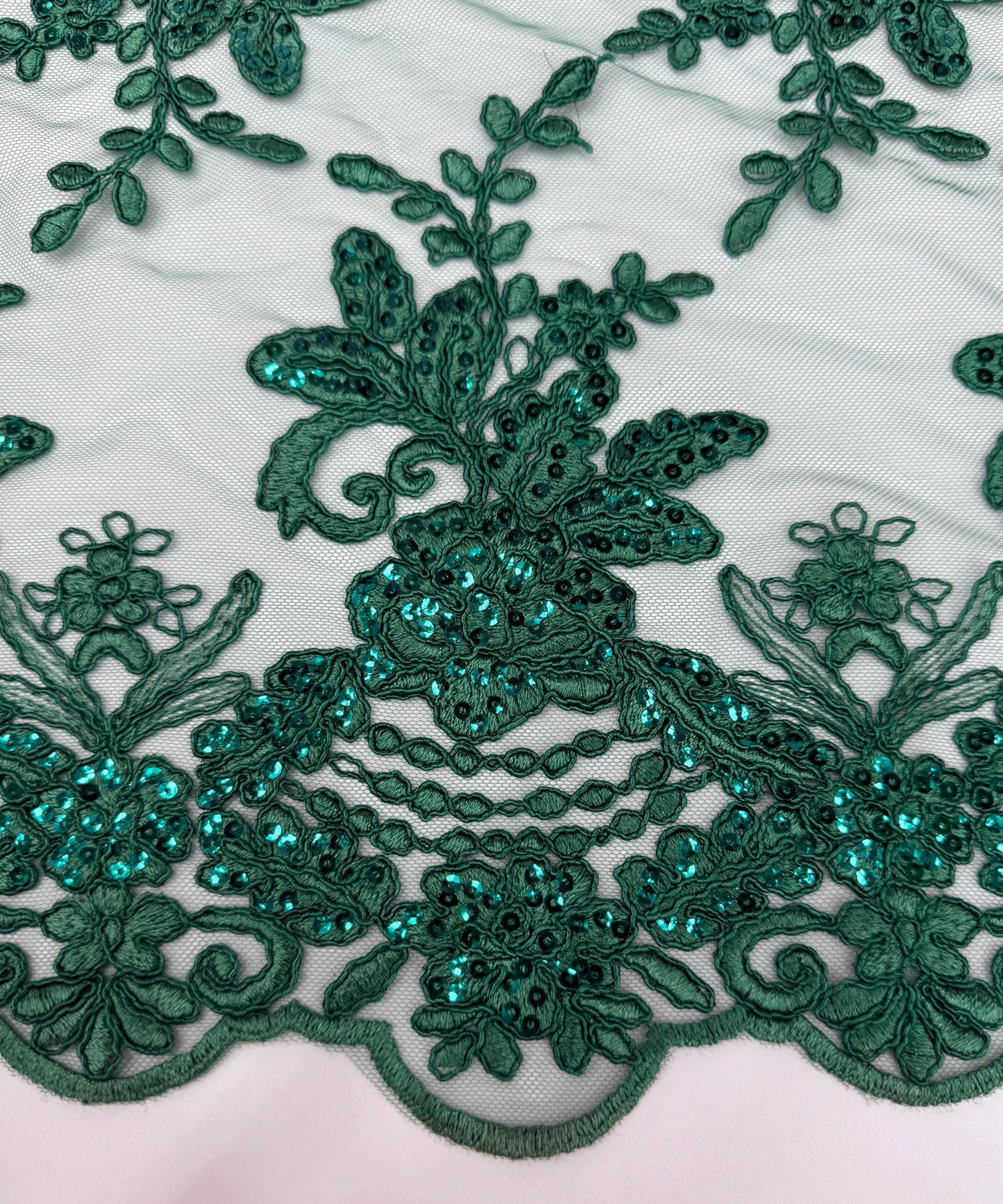 Hunter Green Sequin Lace Fabric for Table Runner