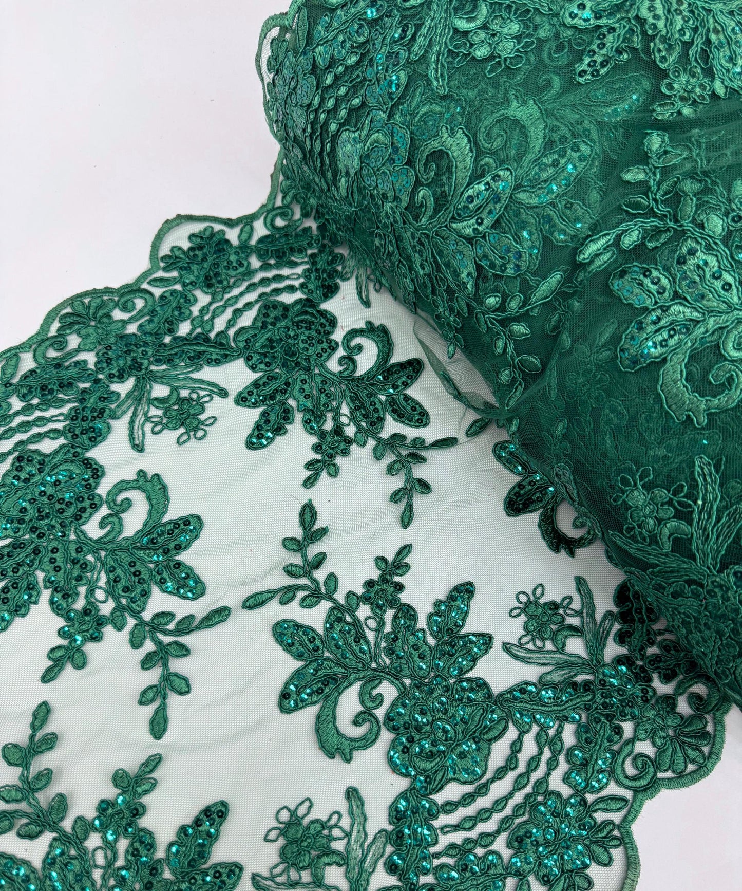 Hunter Green Sequin Lace Fabric for Table Runner