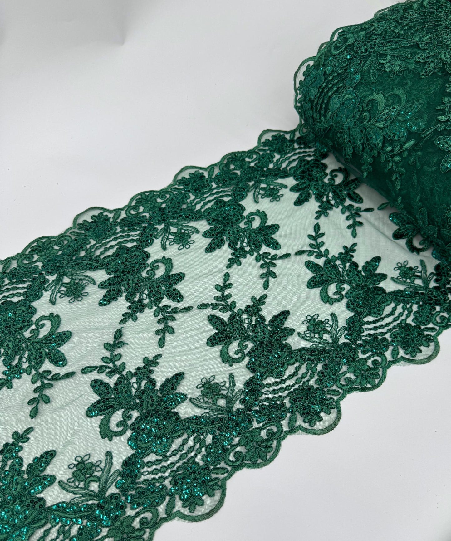 Hunter Green Sequin Lace Fabric for Table Runner