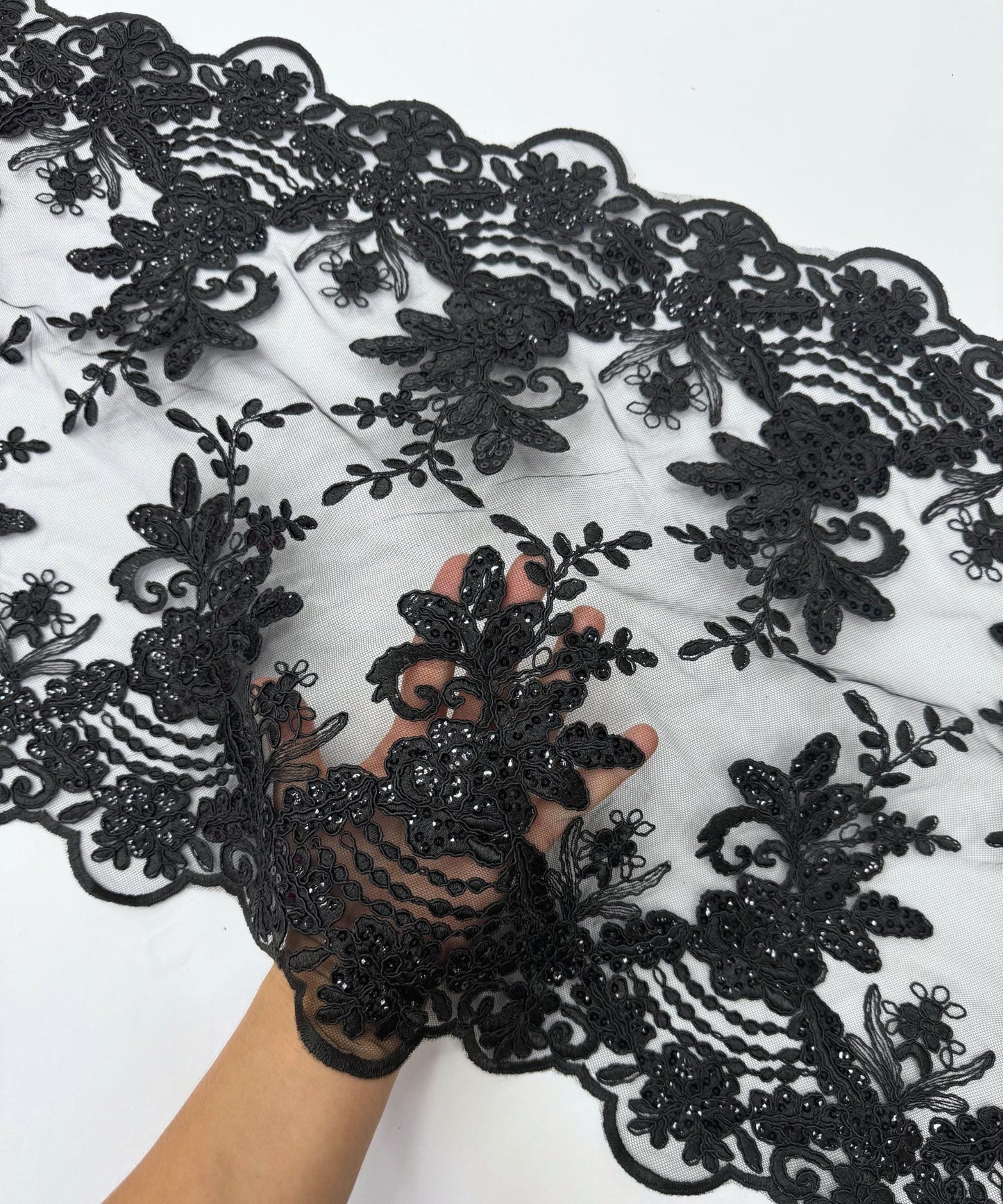 Black Sequin Lace Fabric for Table Runner