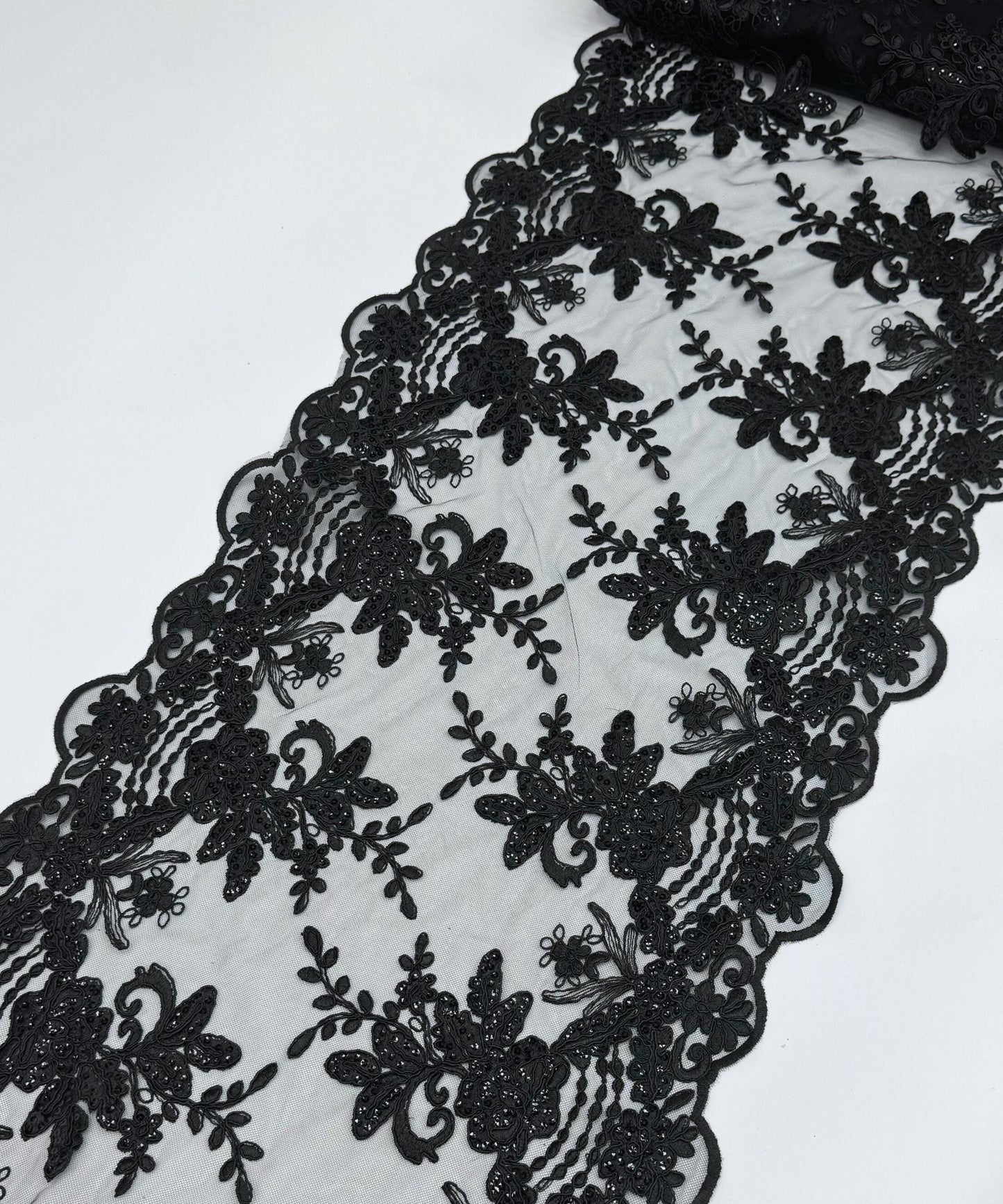 Black Sequin Lace Fabric for Table Runner