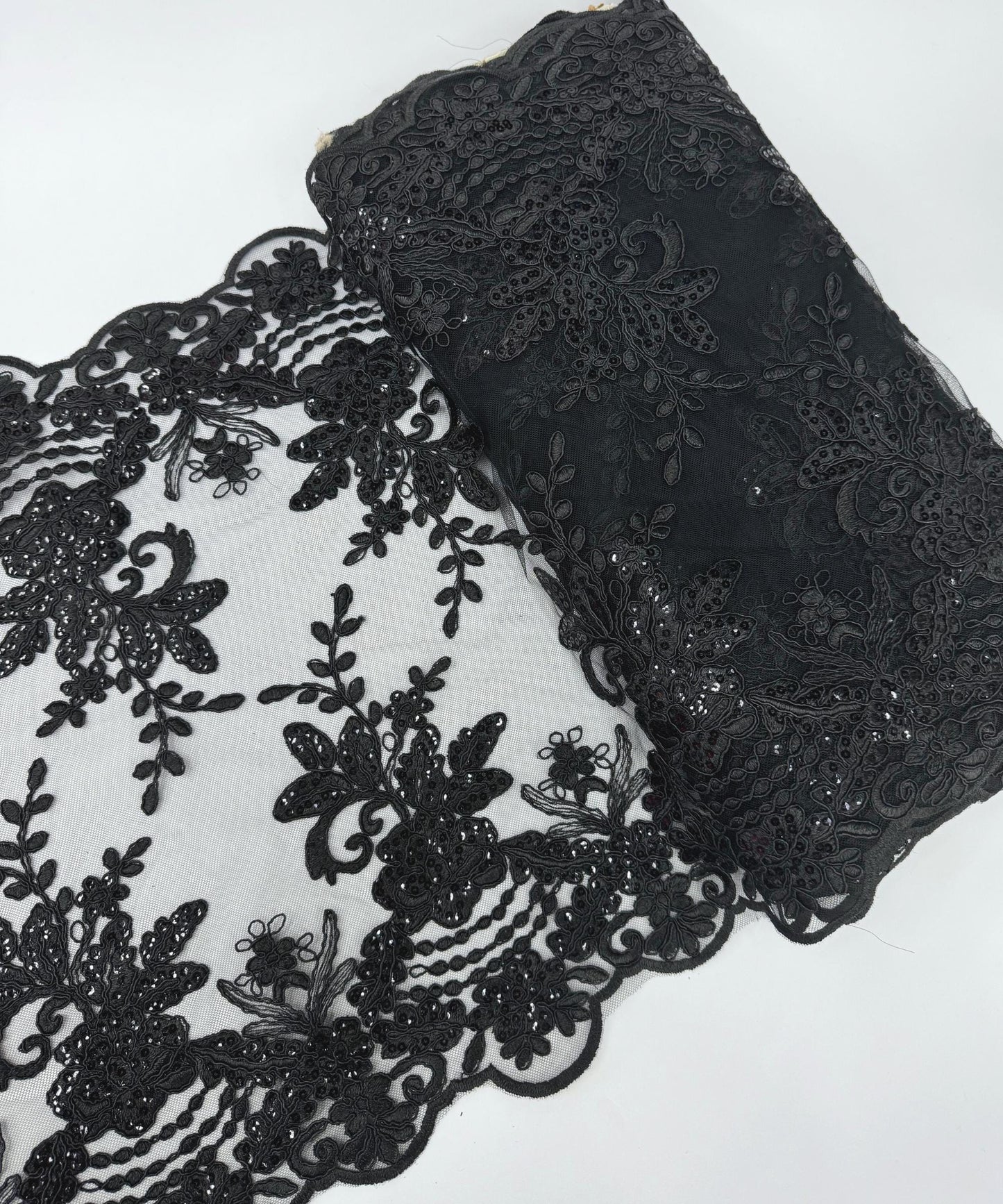 Black Sequin Lace Fabric for Table Runner