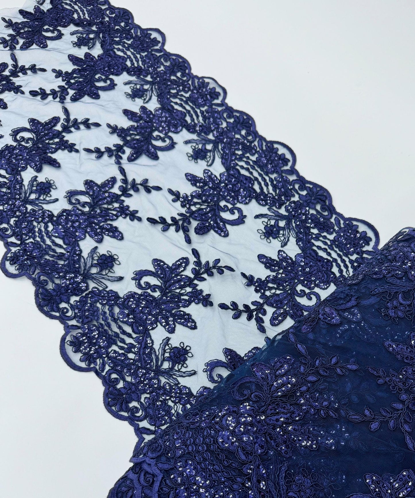 Navy Blue Sequin Lace Fabric for Table Runner