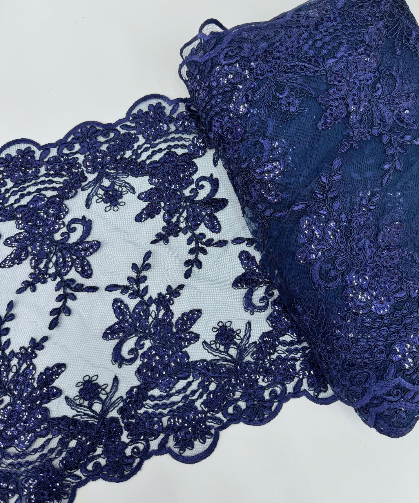 Navy Blue Sequin Lace Fabric for Table Runner