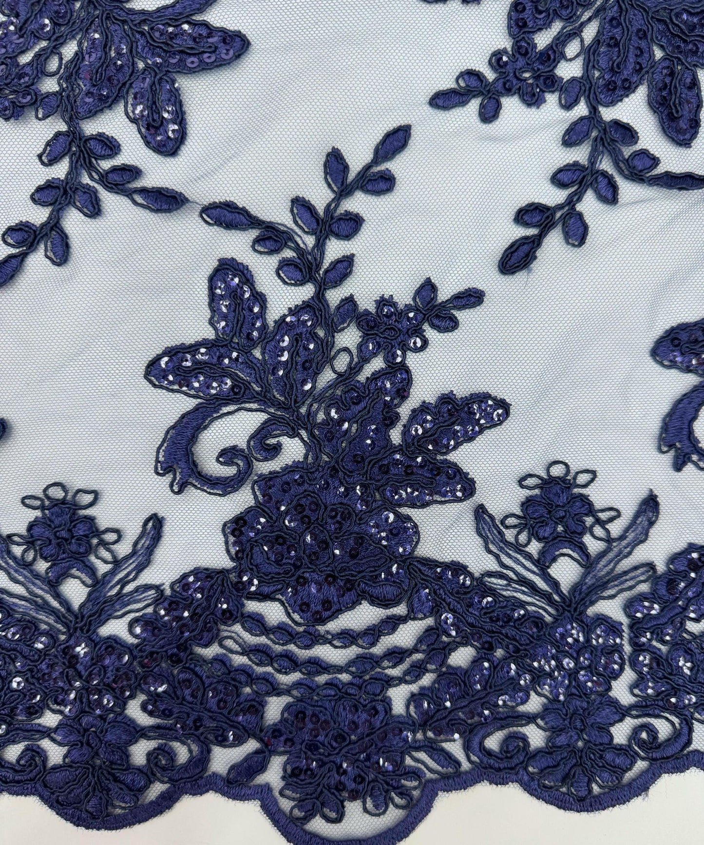 Navy Blue Sequin Lace Fabric for Table Runner