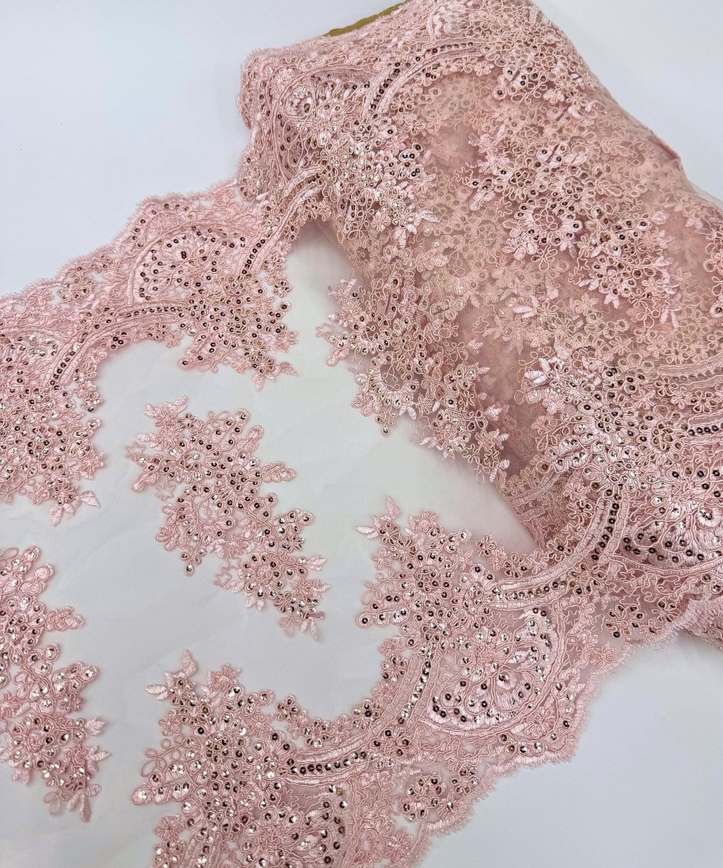 Blush Pink Sequin Lace Fabric for Table Runner