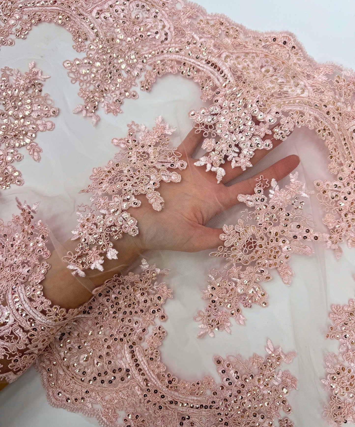 Blush Pink Sequin Lace Fabric for Table Runner