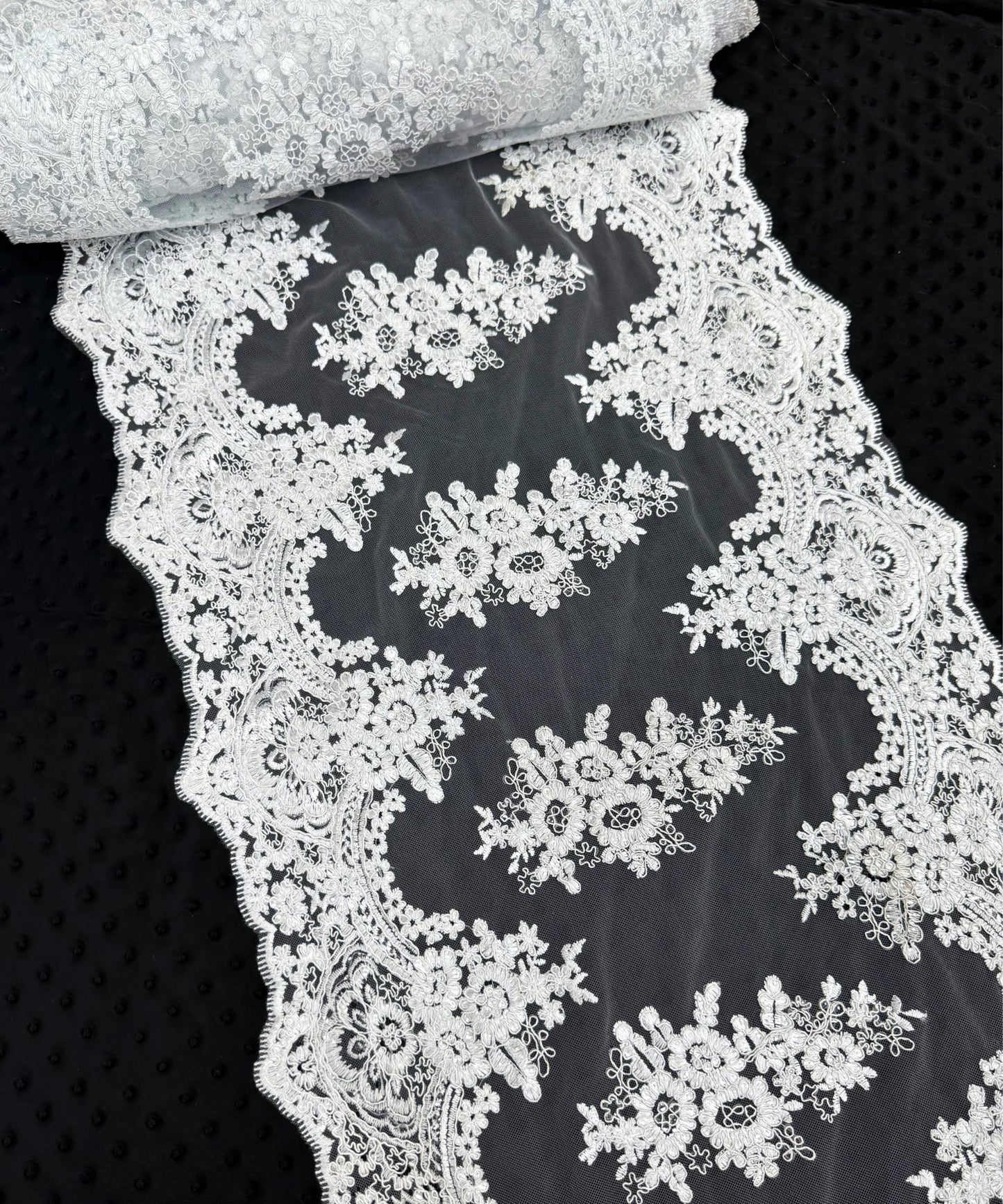 White Sequin Lace Fabric for Table Runner