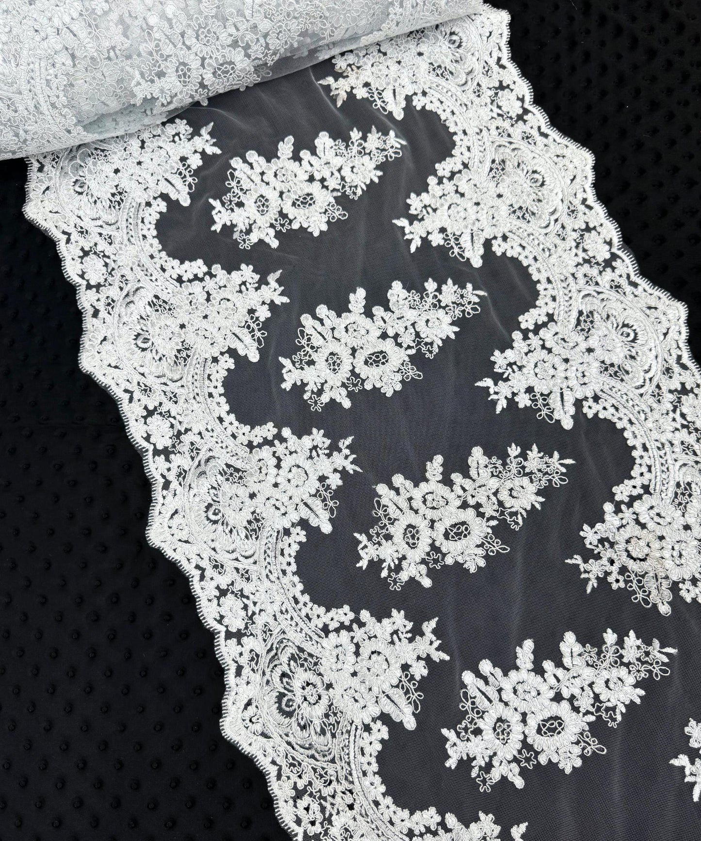 White Sequin Lace Fabric for Table Runner