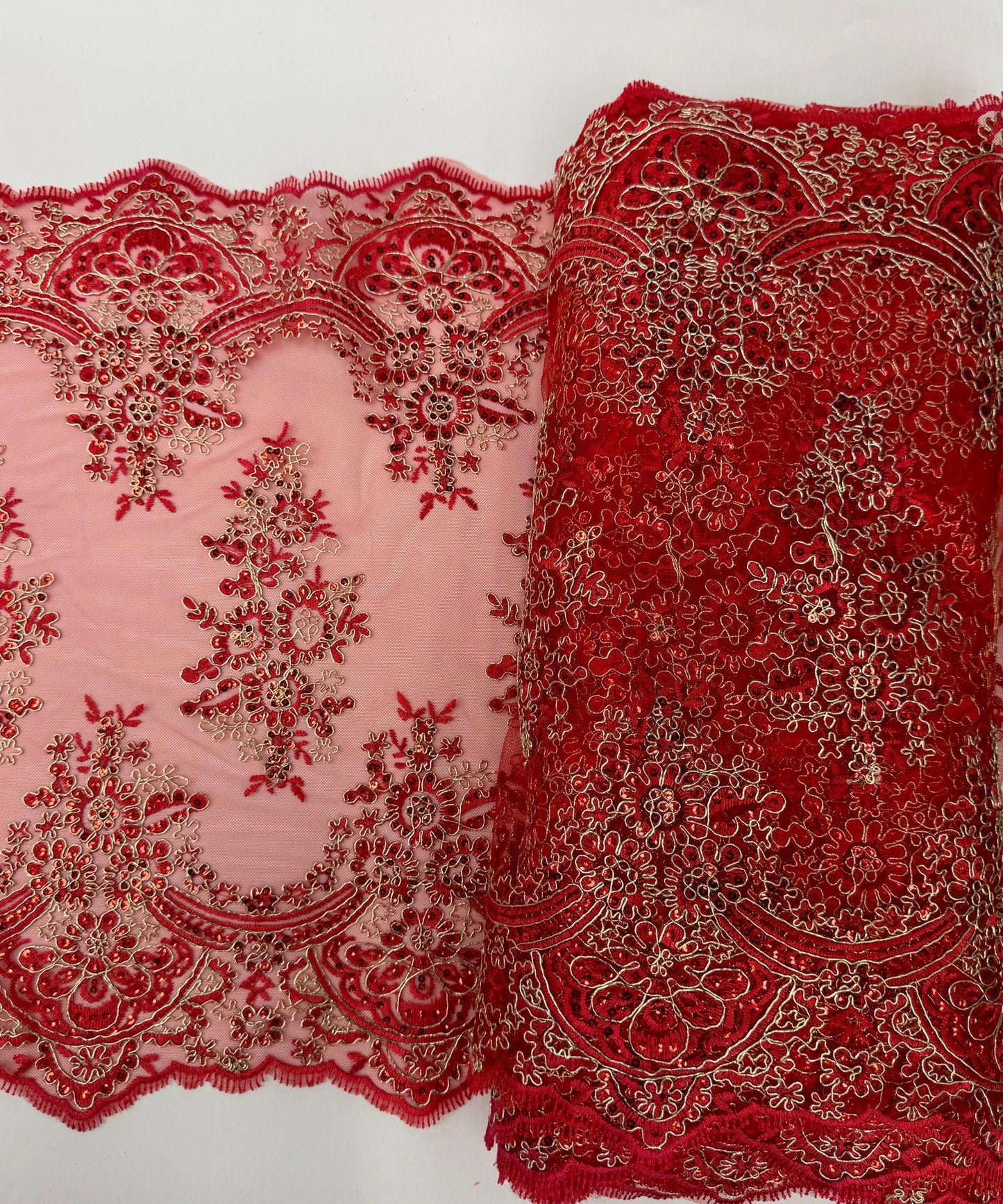Red Sequin Lace Fabric for Table Runner