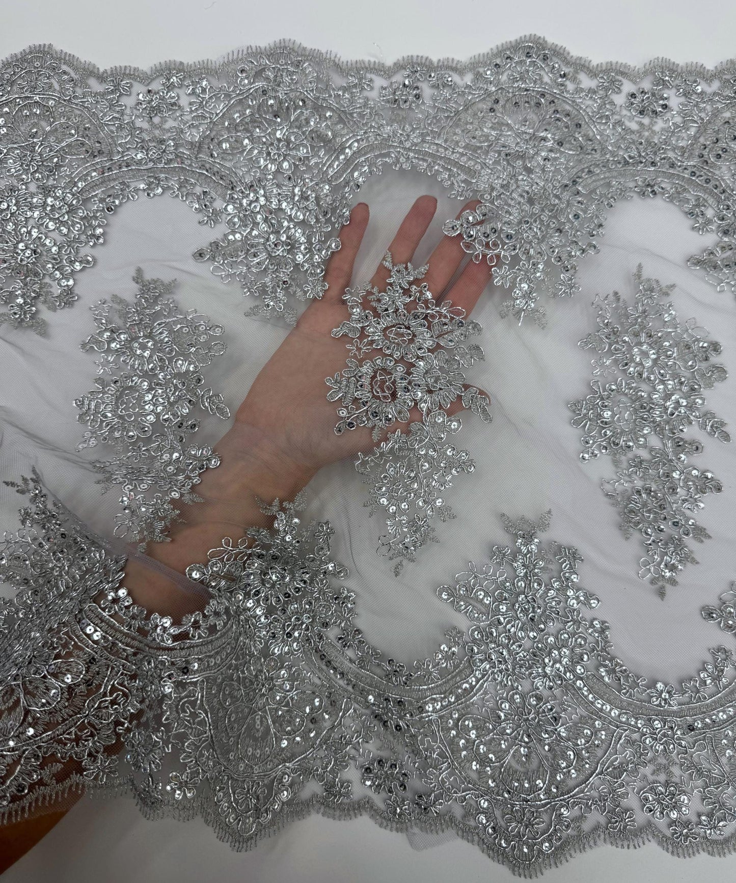 Silver Sequin Lace Fabric for Table Runner