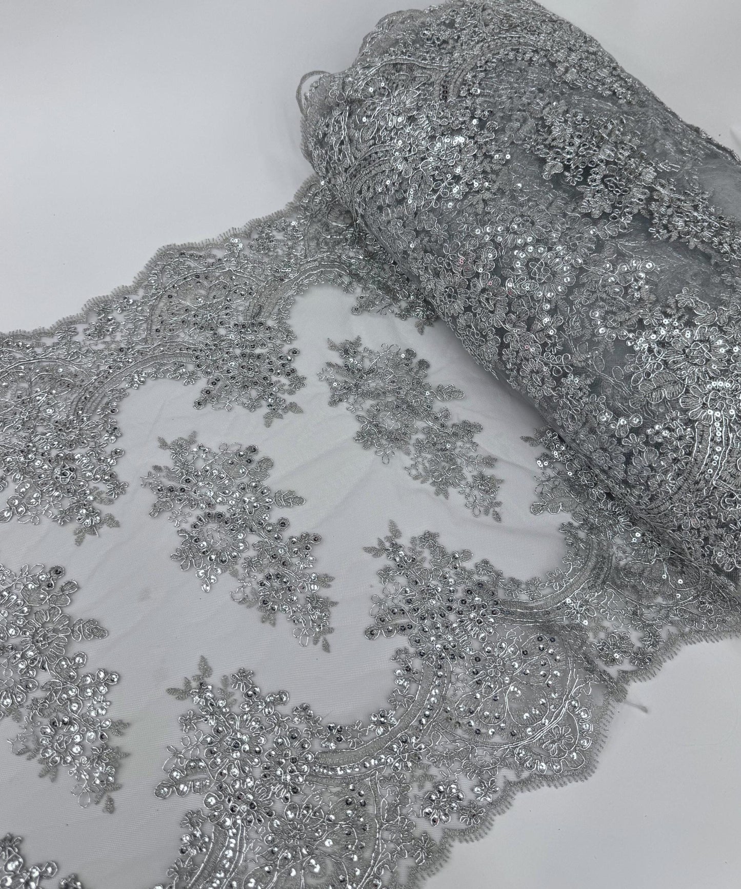 Silver Sequin Lace Fabric for Table Runner