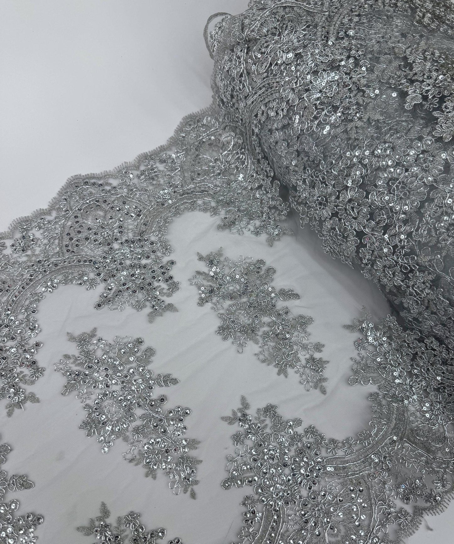 Silver Sequin Lace Fabric for Table Runner