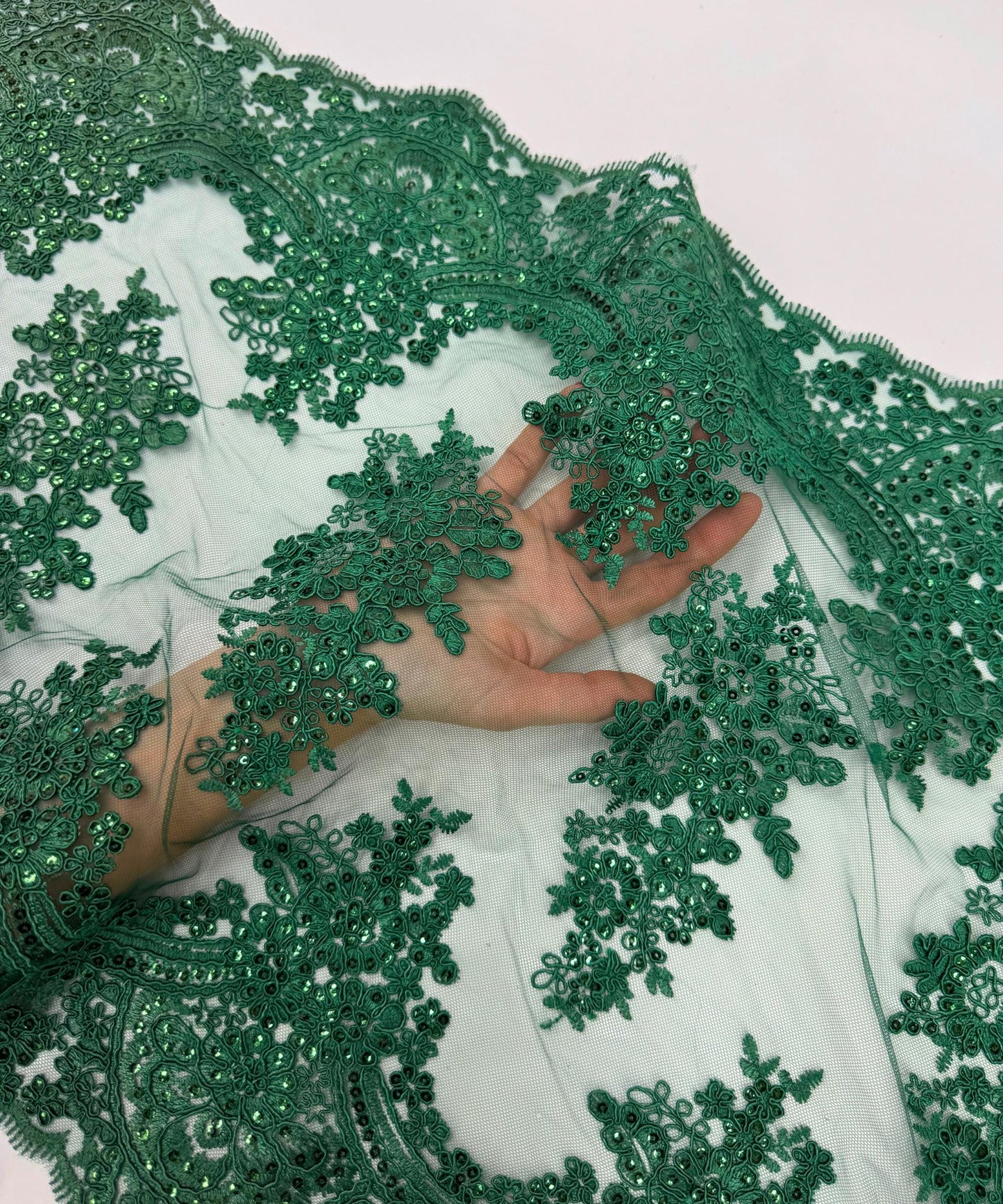 Hunter Green Sequin Lace Fabric for Table Runner