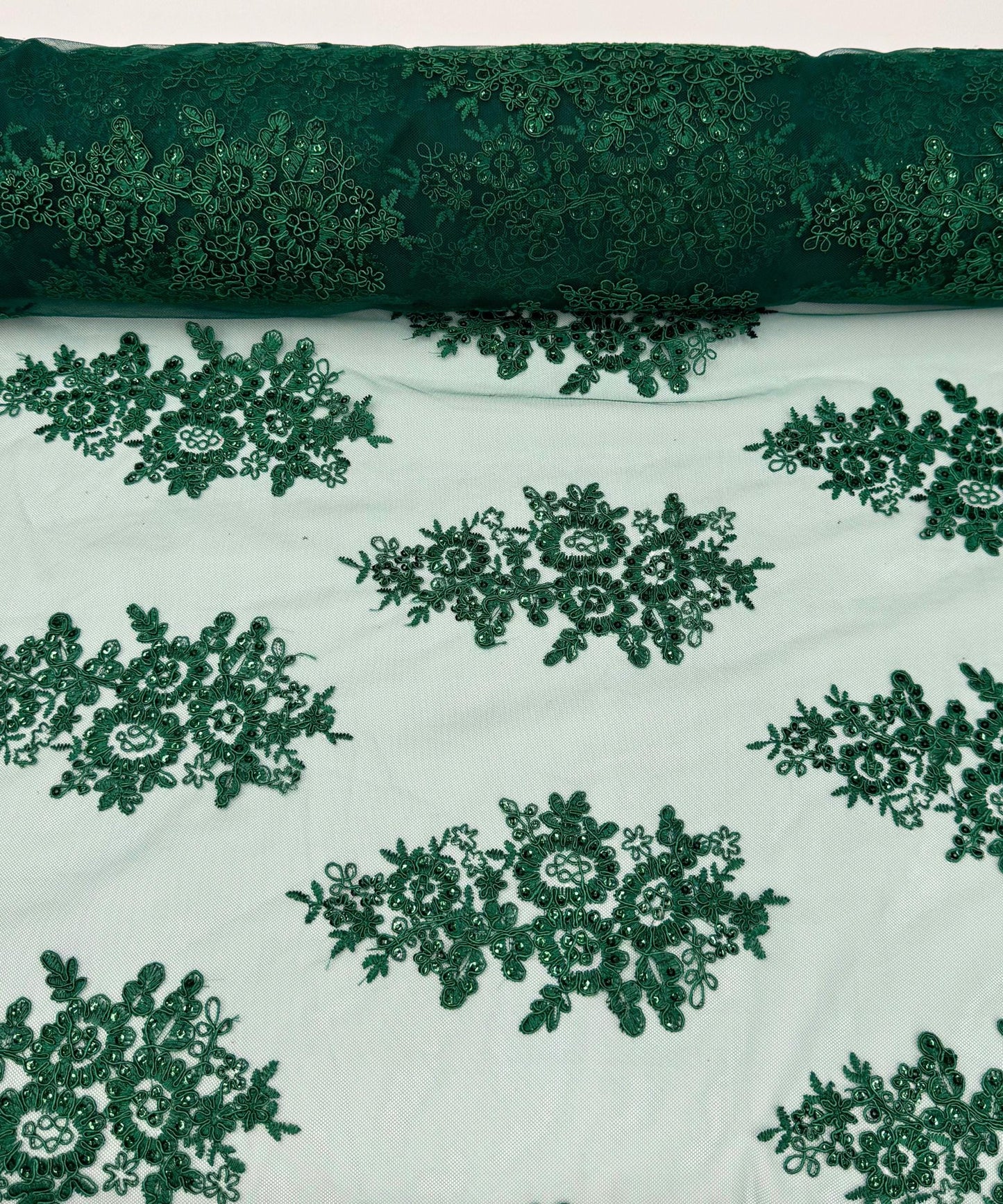 Hunter Green Embroidered Floral Bridal Lace