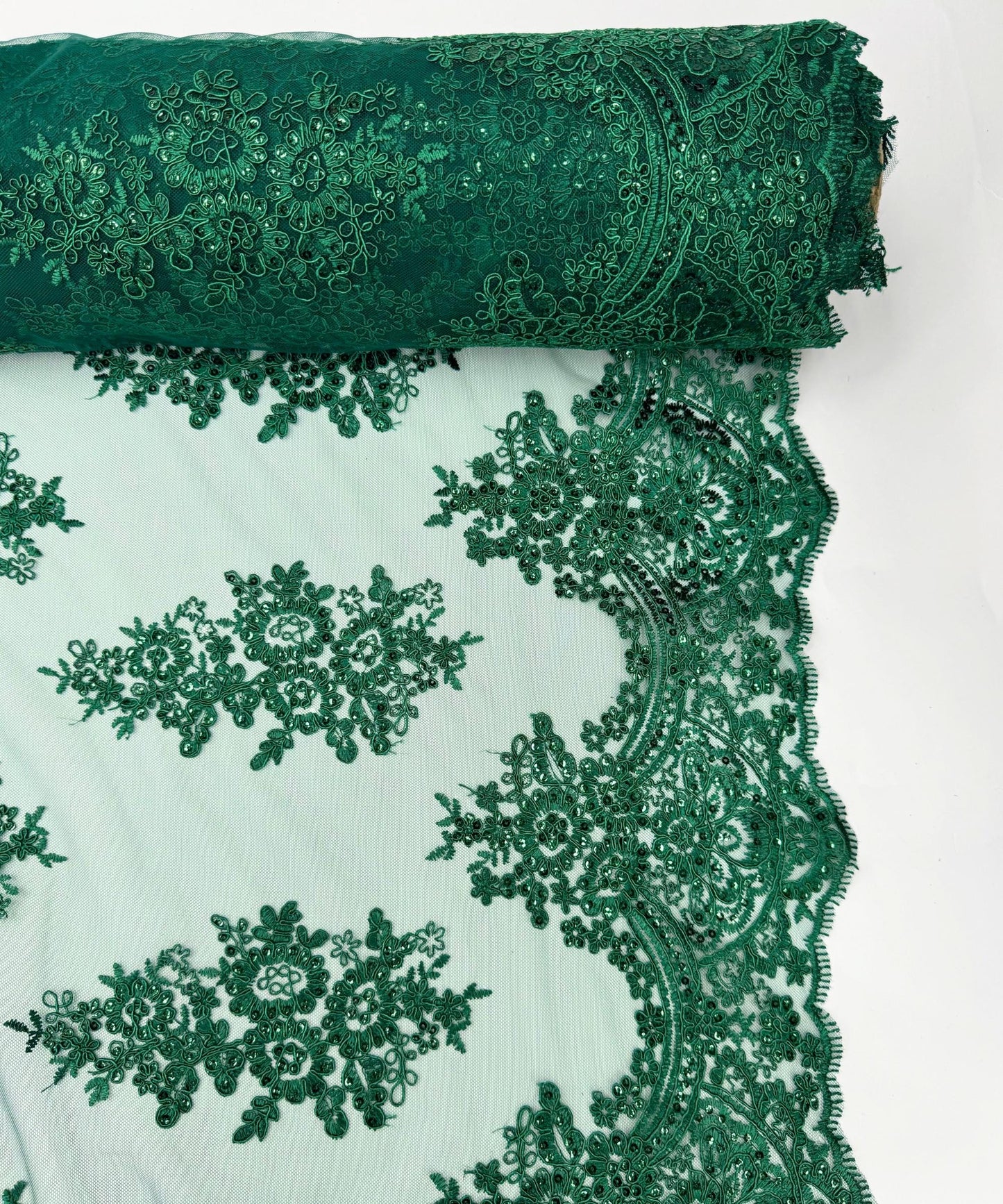 Hunter Green Embroidered Floral Bridal Lace