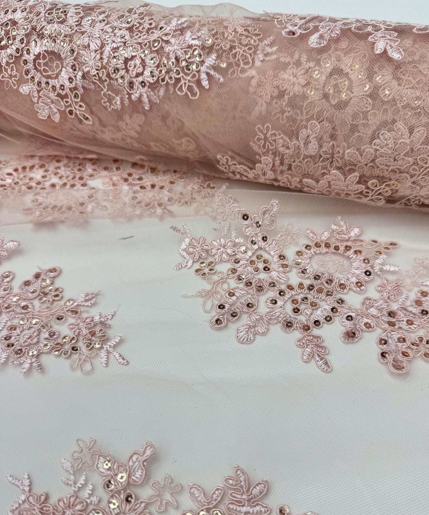 Blush Pink Embroidered Floral Bridal Lace
