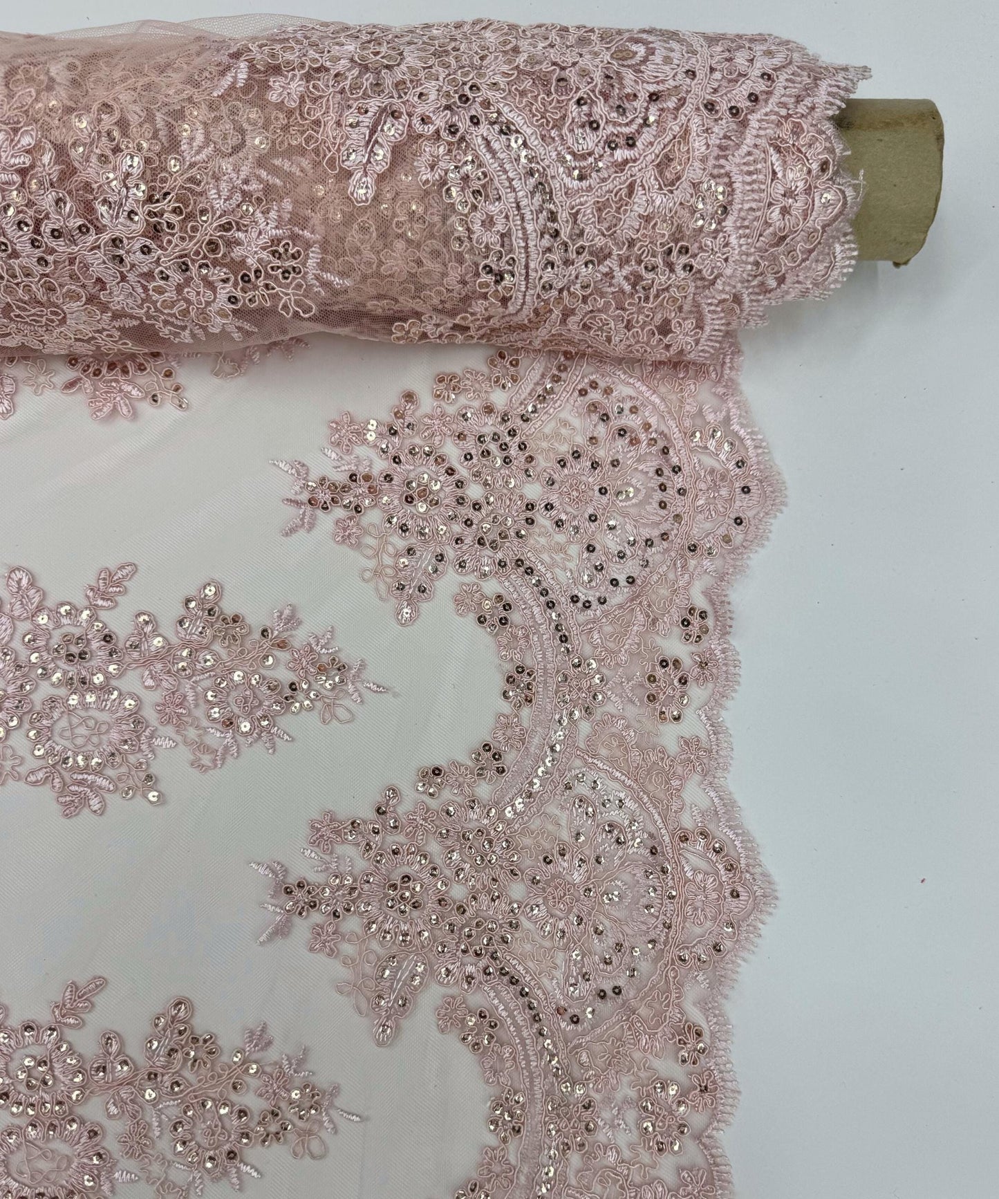 Blush Pink Embroidered Floral Bridal Lace