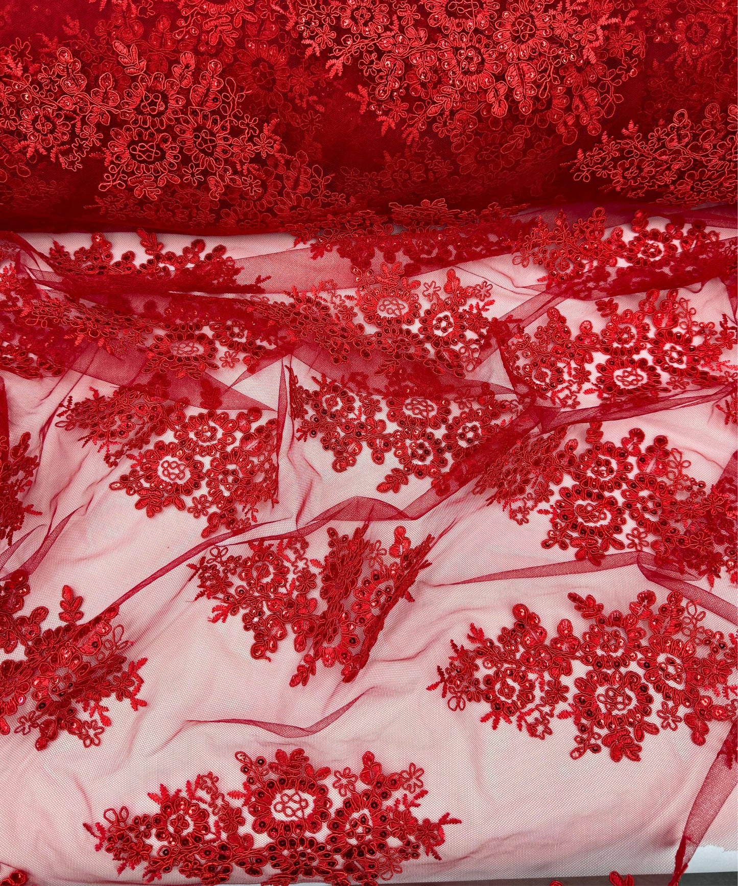 Red Embroidered Floral Bridal Lace