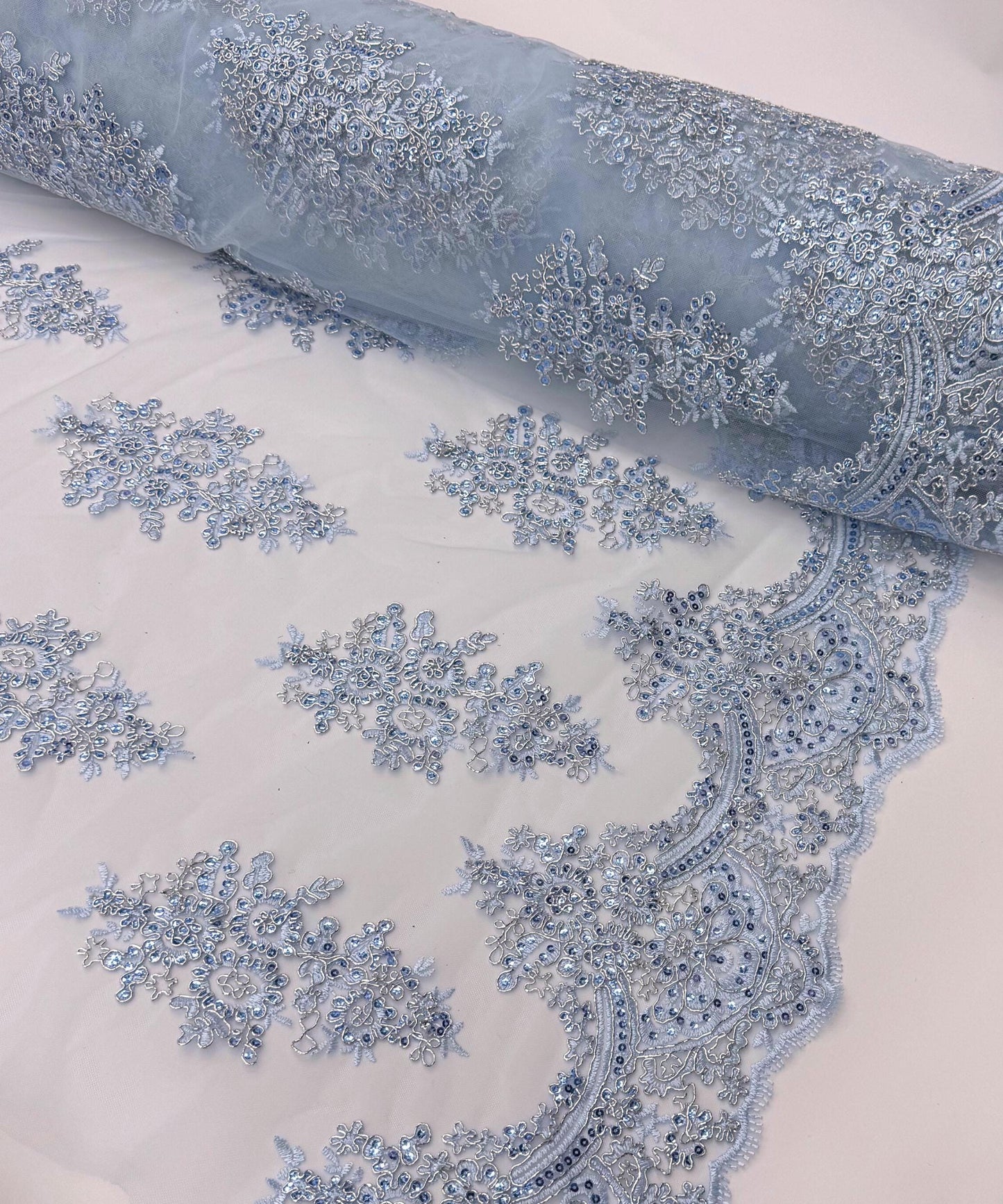 Light Blue Embroidered Floral Bridal Lace