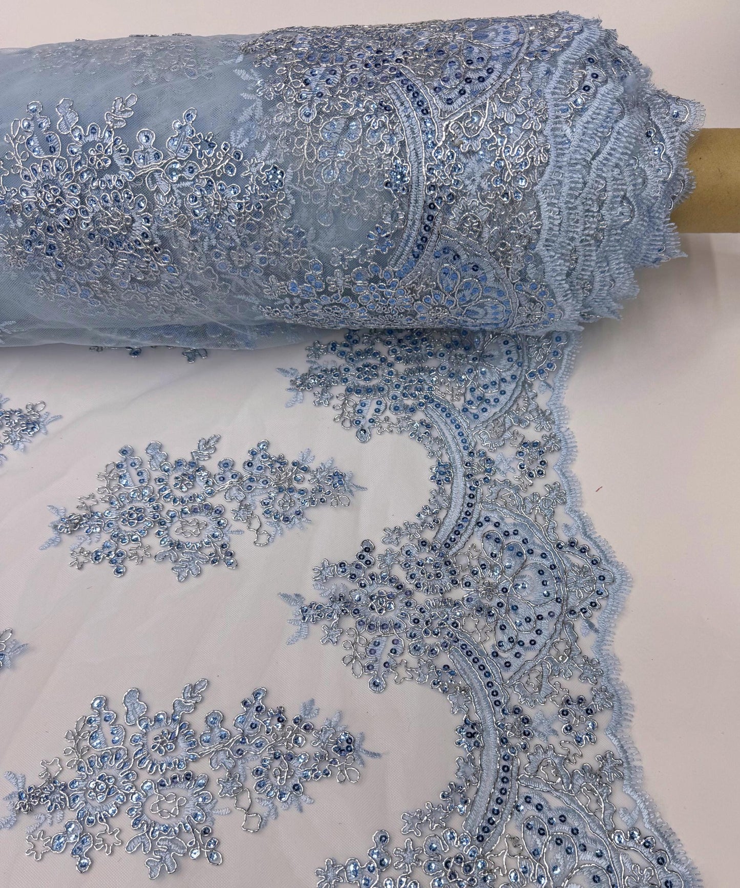 Light Blue Embroidered Floral Bridal Lace