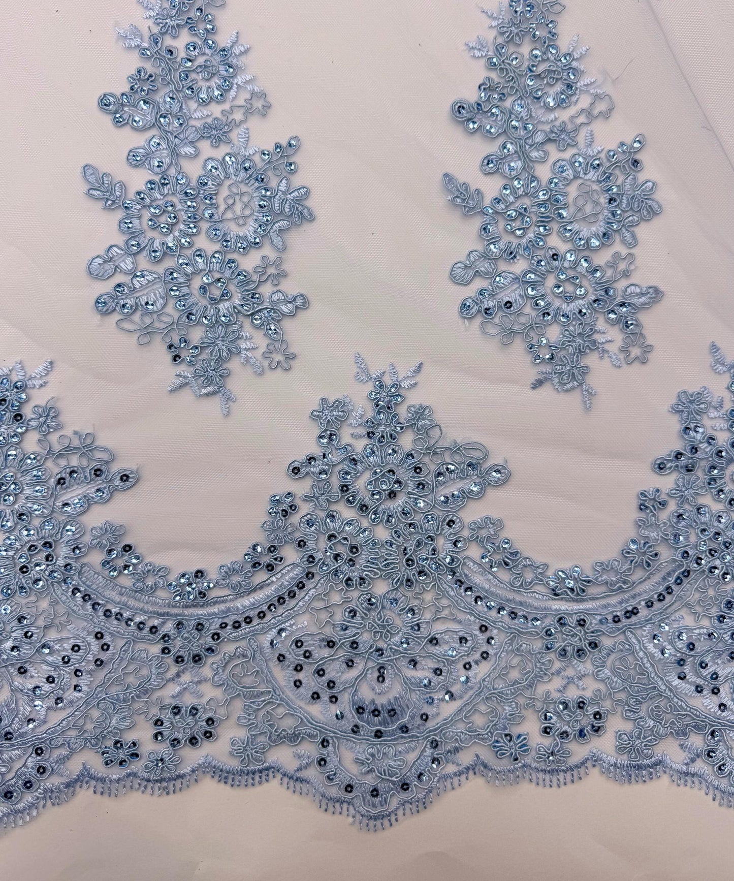 Baby Blue Embroidered Floral Bridal Lace