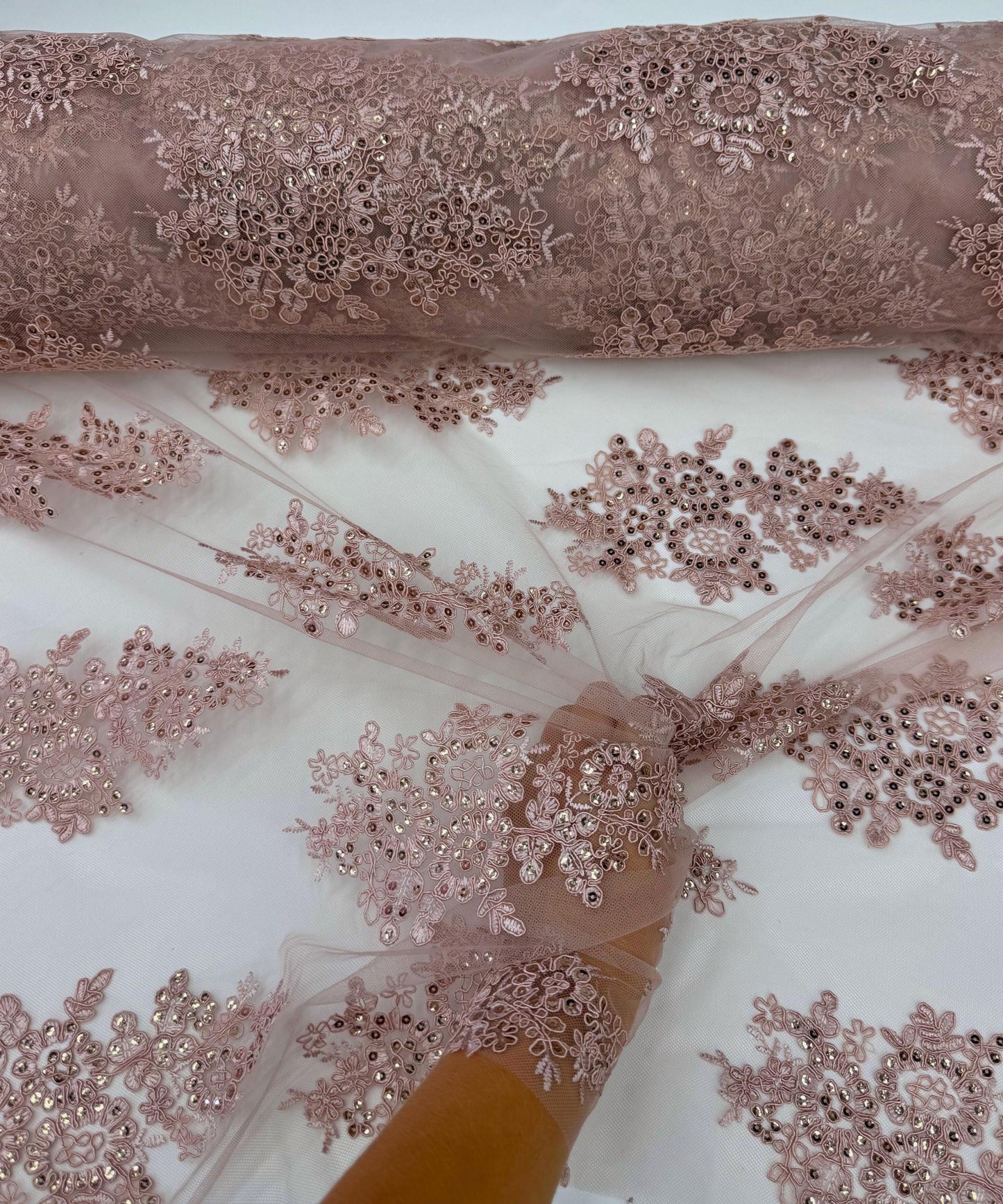 Dusty Rose Embroidered Floral Bridal Lace