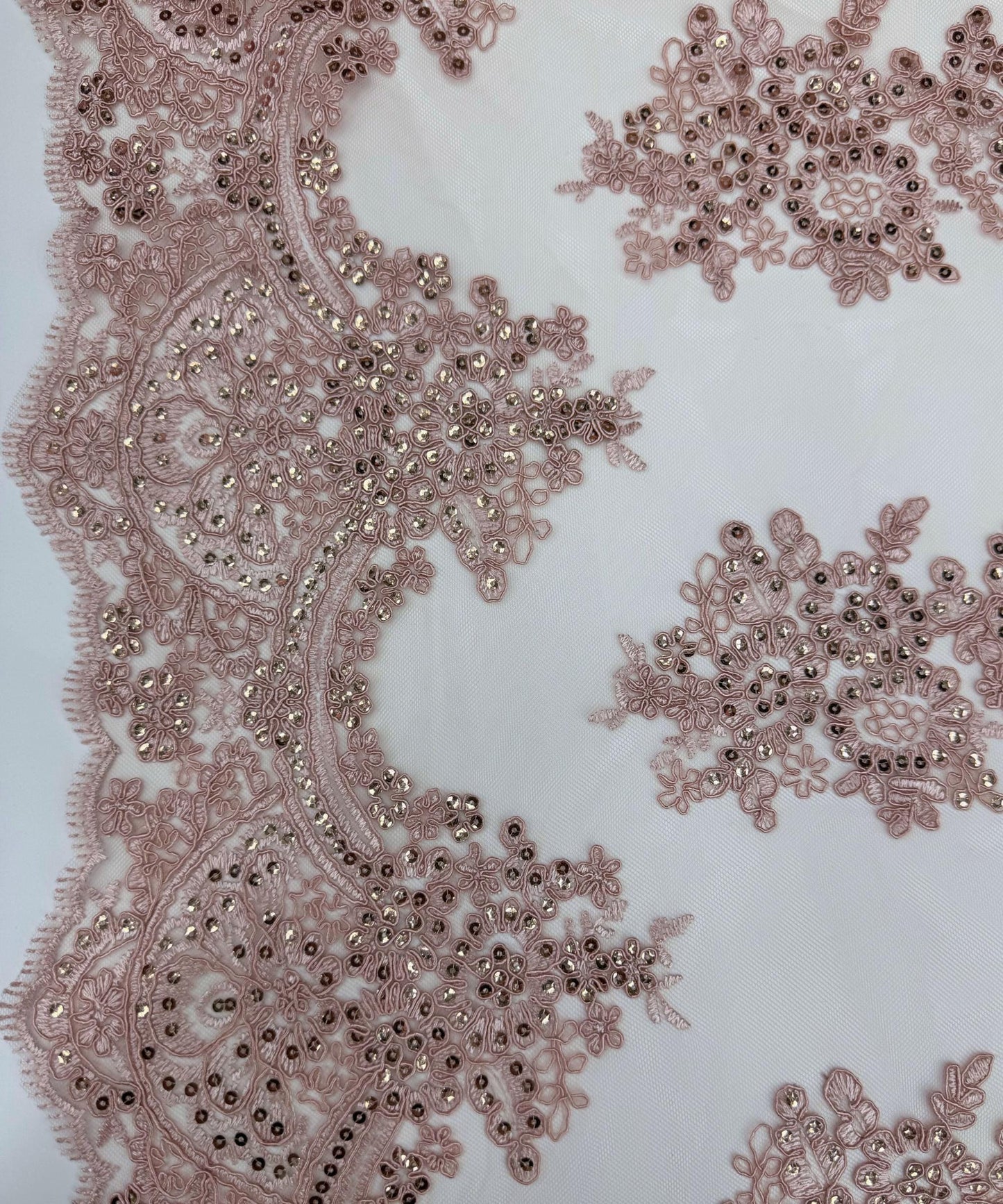 Dusty Rose Embroidered Floral Bridal Lace