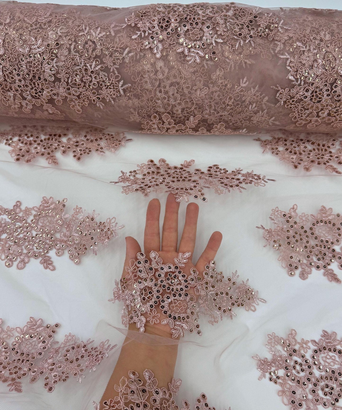 Dusty Rose Embroidered Floral Bridal Lace