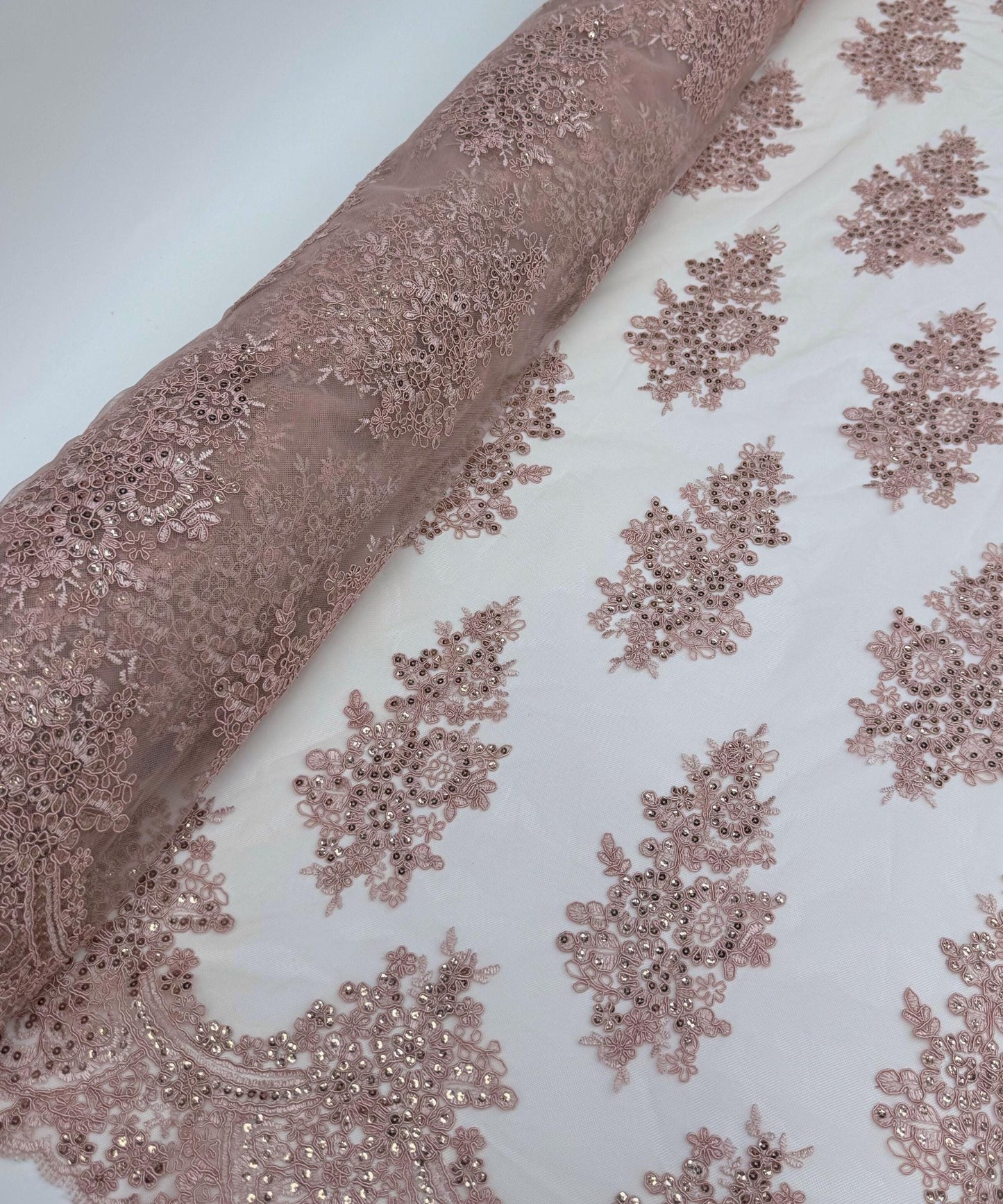 Dusty Rose Embroidered Floral Bridal Lace