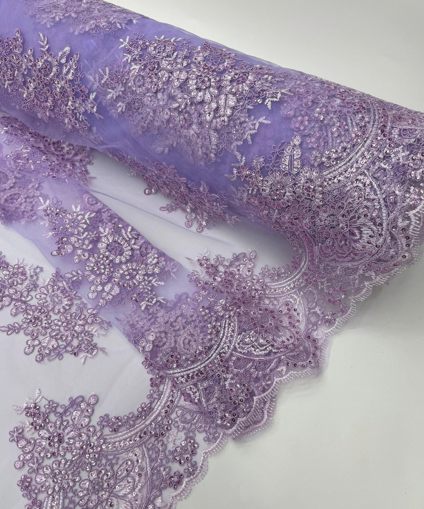 Lilac Embroidered Floral Bridal Lace