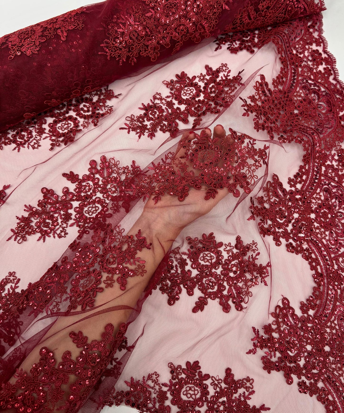 Burgundy Embroidered Floral Bridal Lace