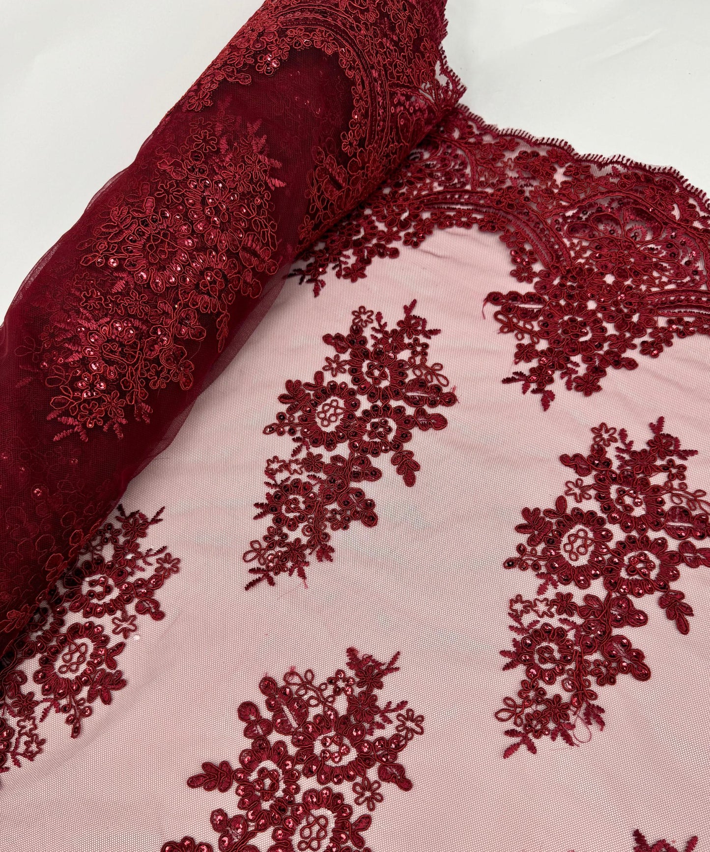 Burgundy Embroidered Floral Bridal Lace