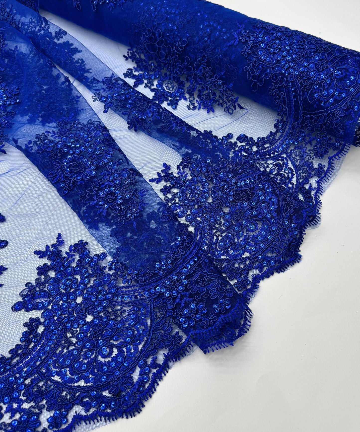 Royal Blue Embroidered Floral Bridal Lace