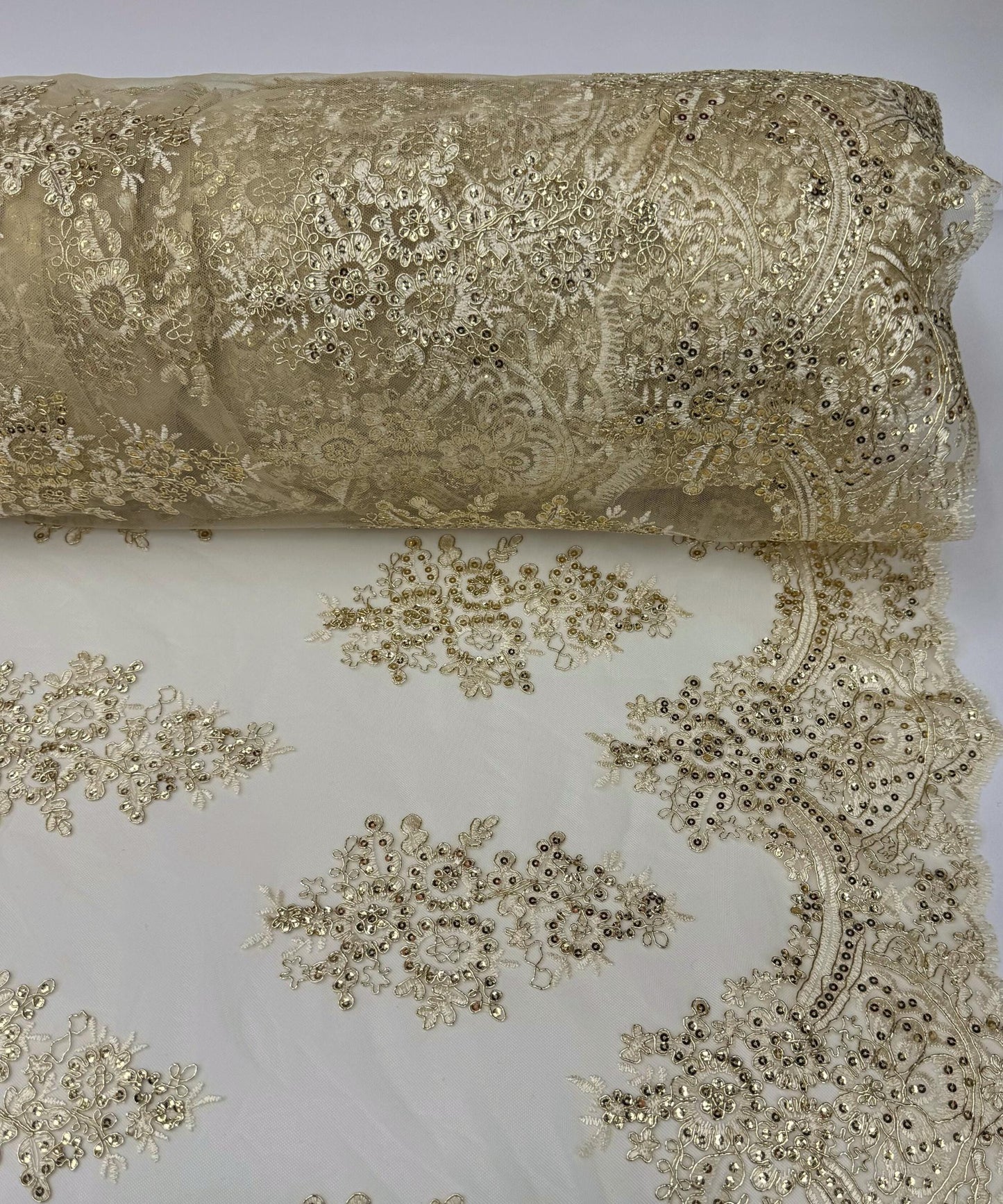 Gold Embroidered Floral Bridal Lace