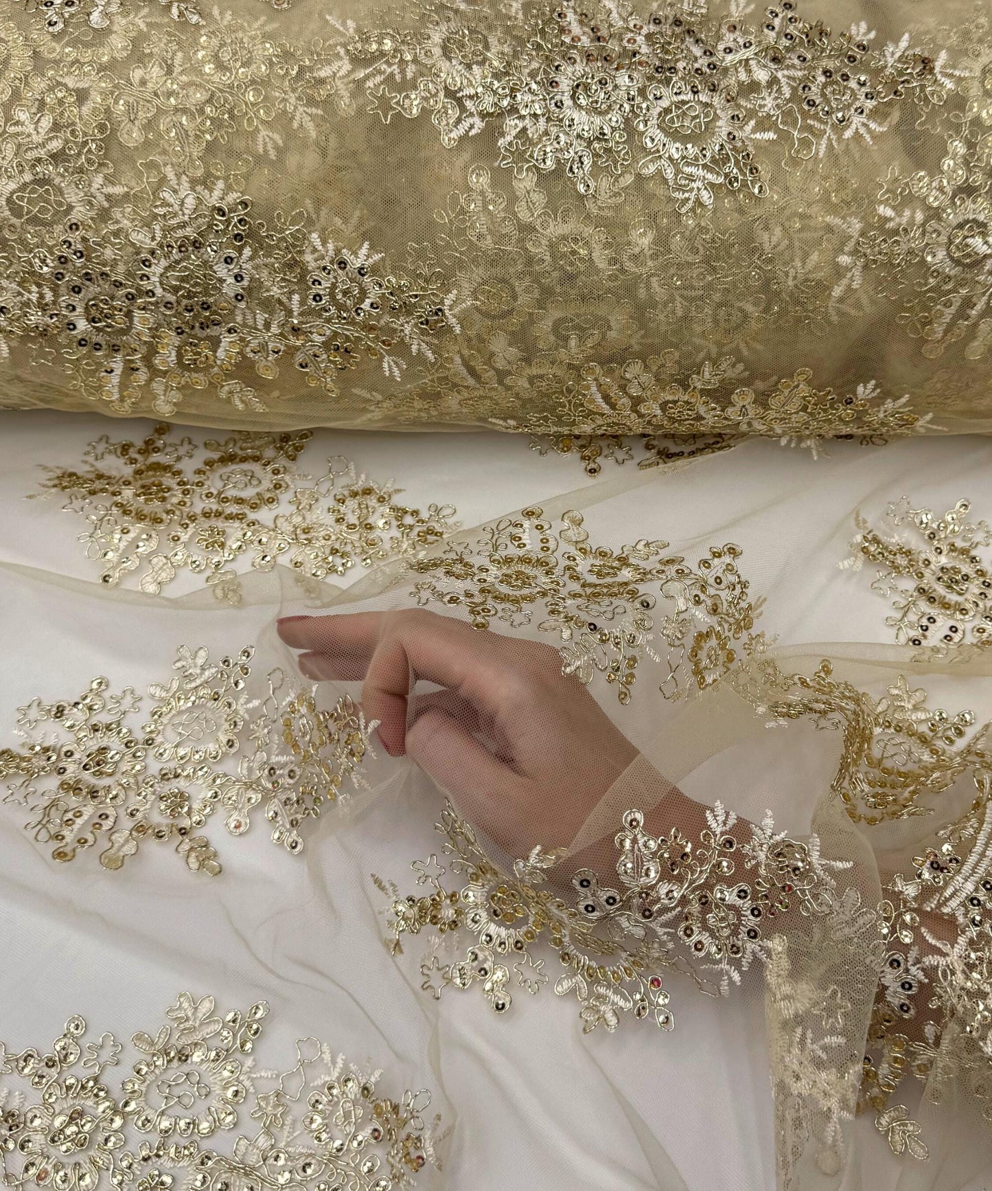 Gold Embroidered Floral Bridal Lace