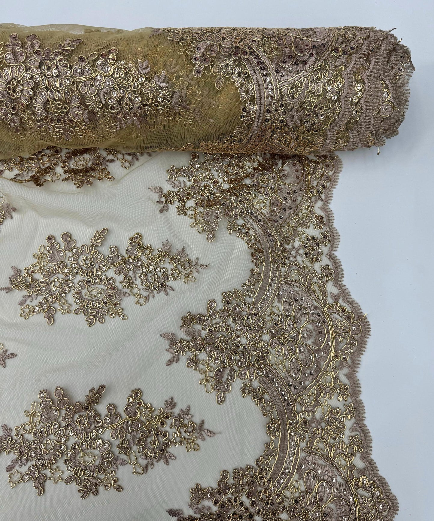 Rose Gold Embroidered Floral Bridal Lace