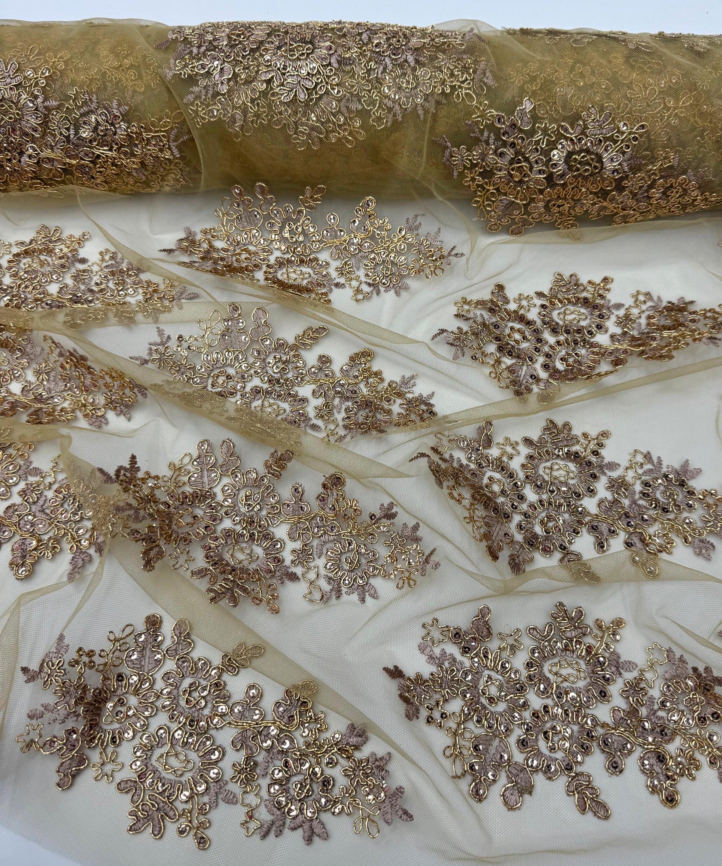 Rose Gold Embroidered Floral Bridal Lace