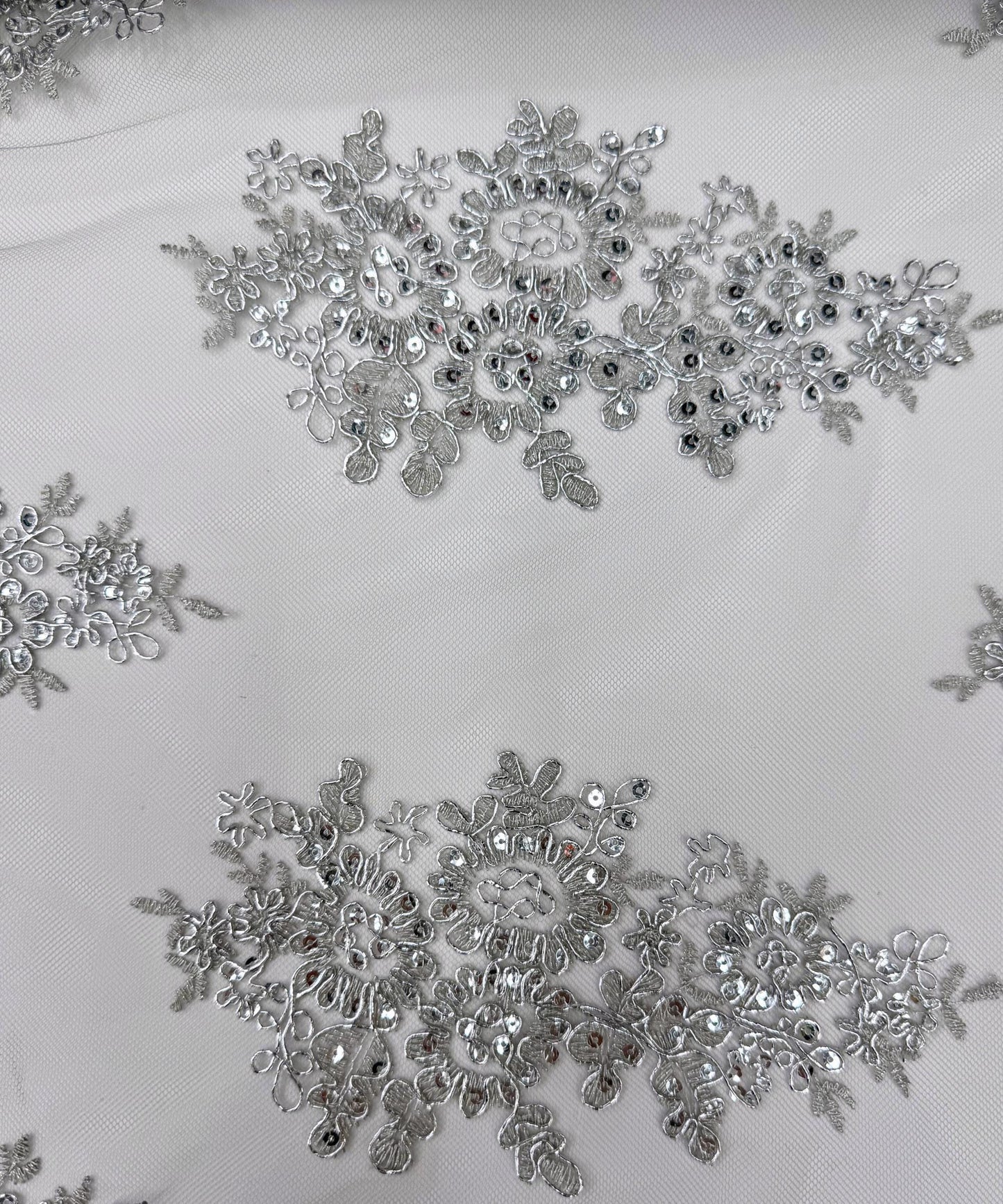 Silver Embroidered Floral Bridal Lace